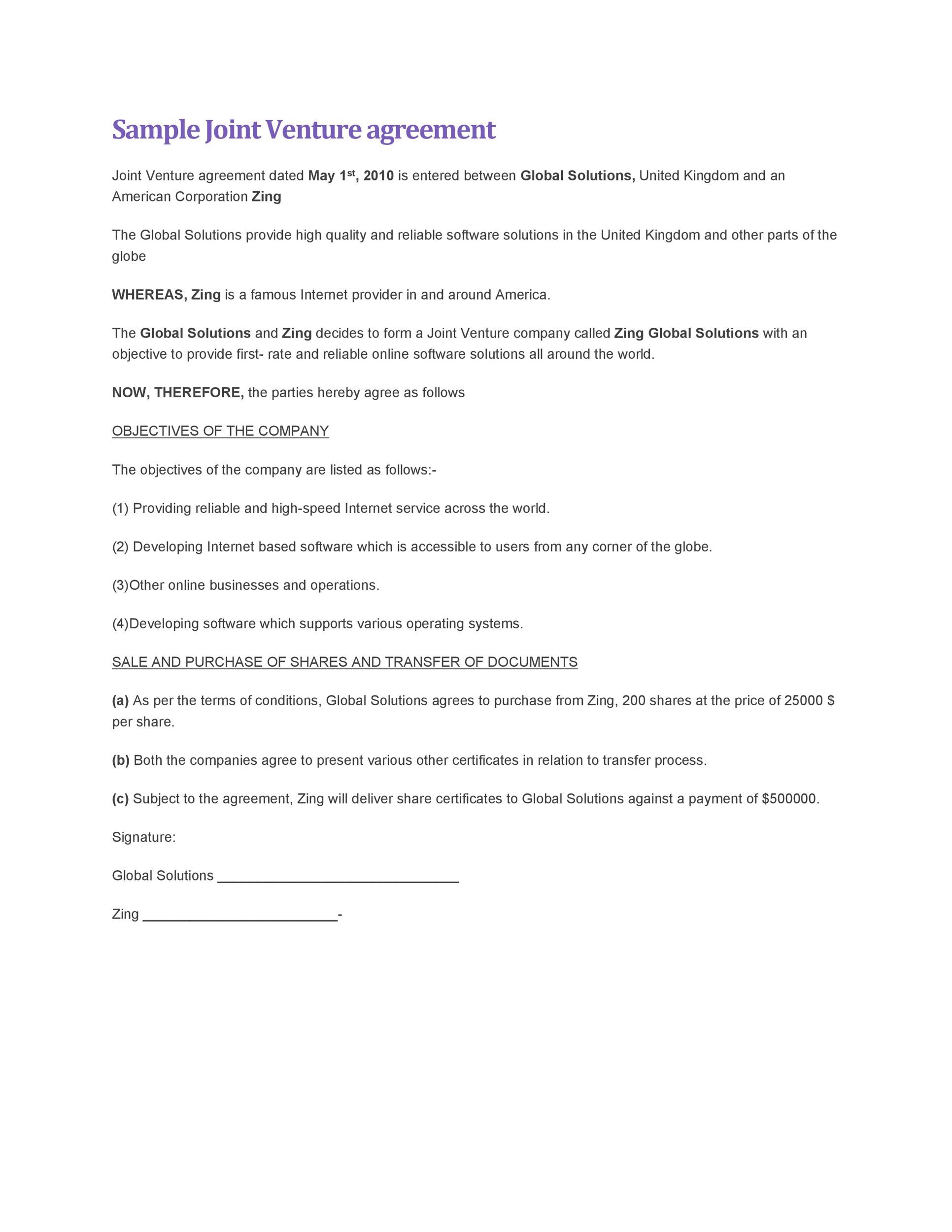 Free Joint Venture Agreement Template 35