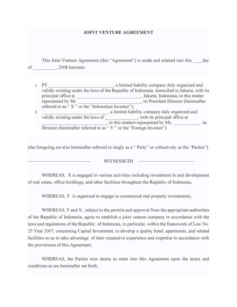 53 Simple Joint Venture Agreement Templates [PDF, DOC] ᐅ TemplateLab