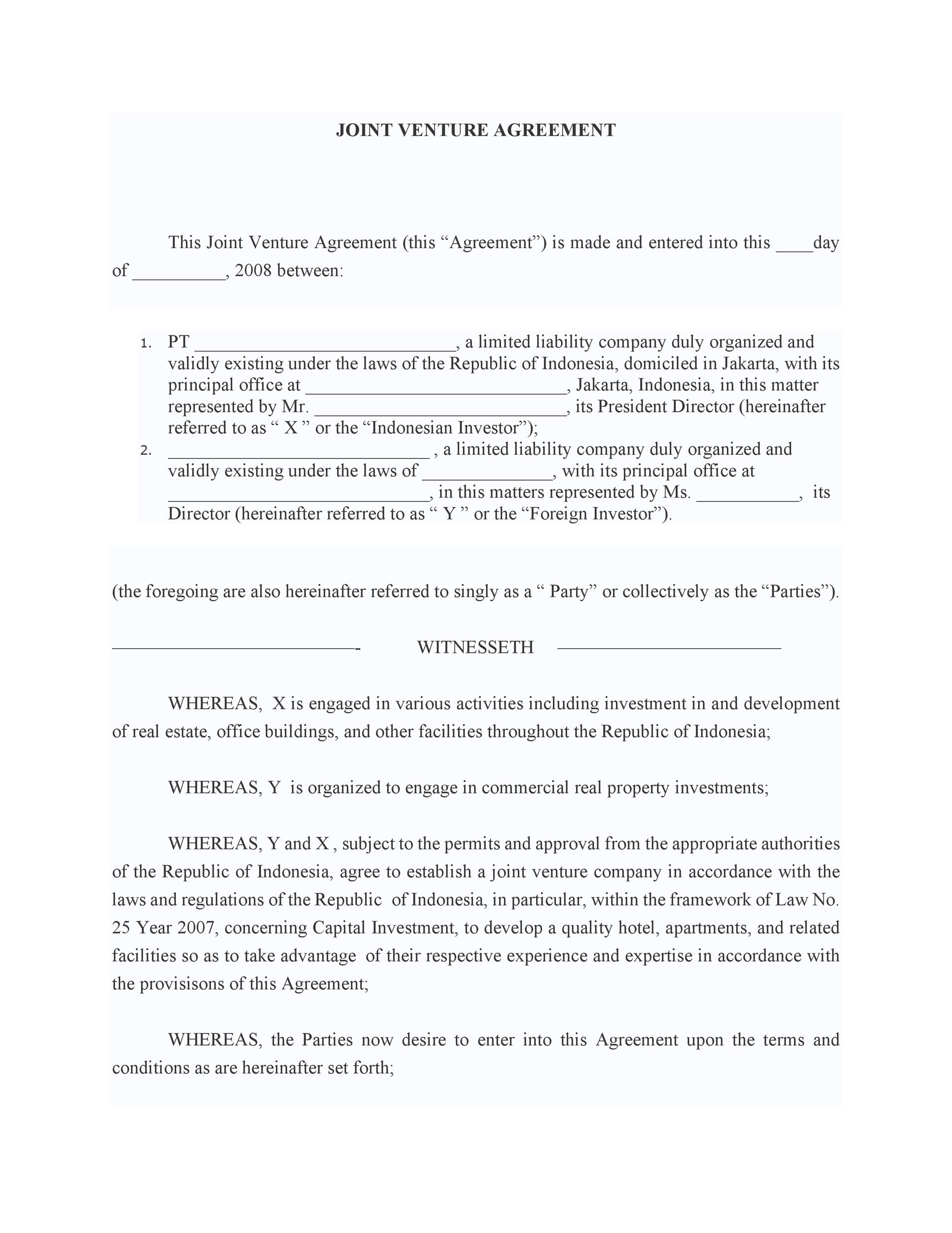 Free Joint Venture Agreement Template 39