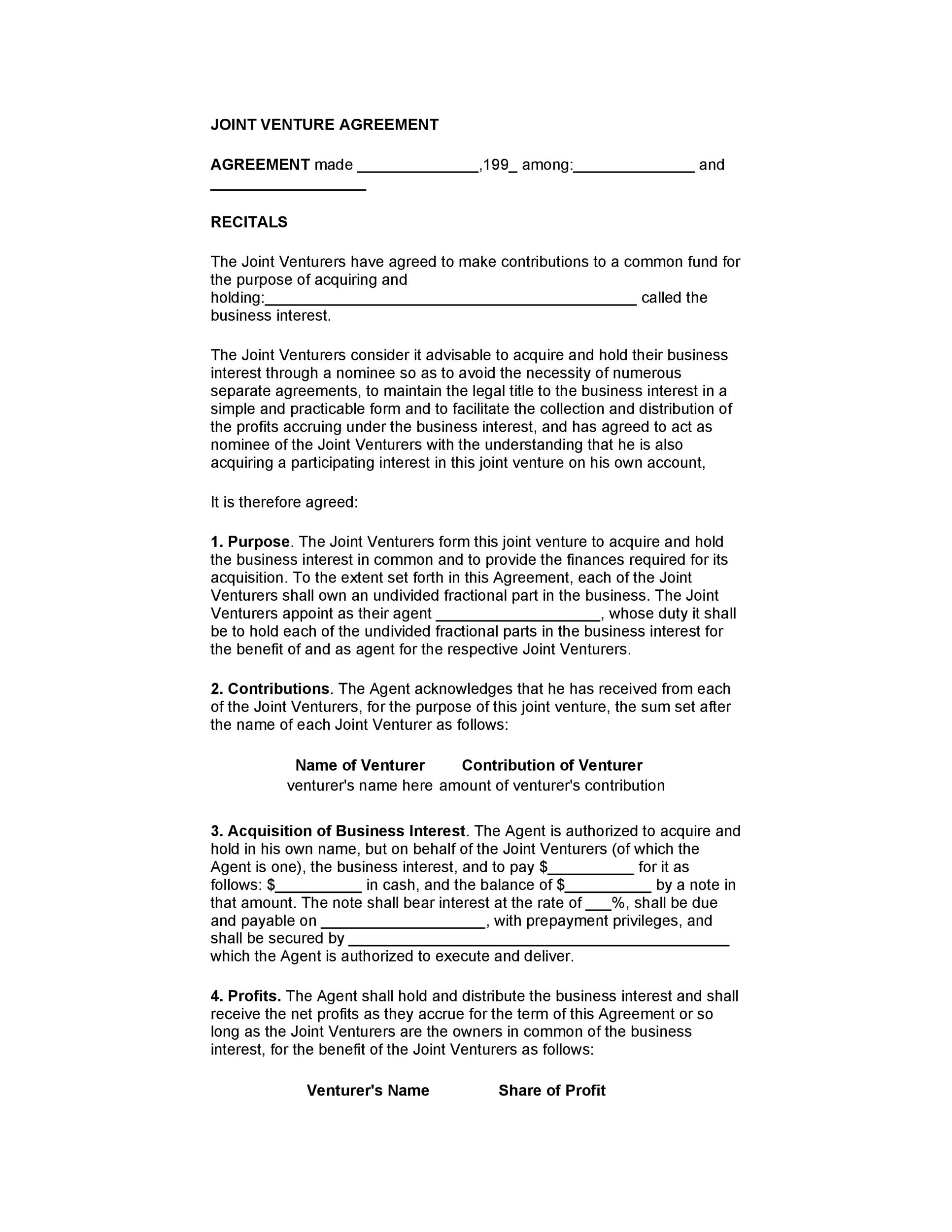 Free Joint Venture Agreement Template 40