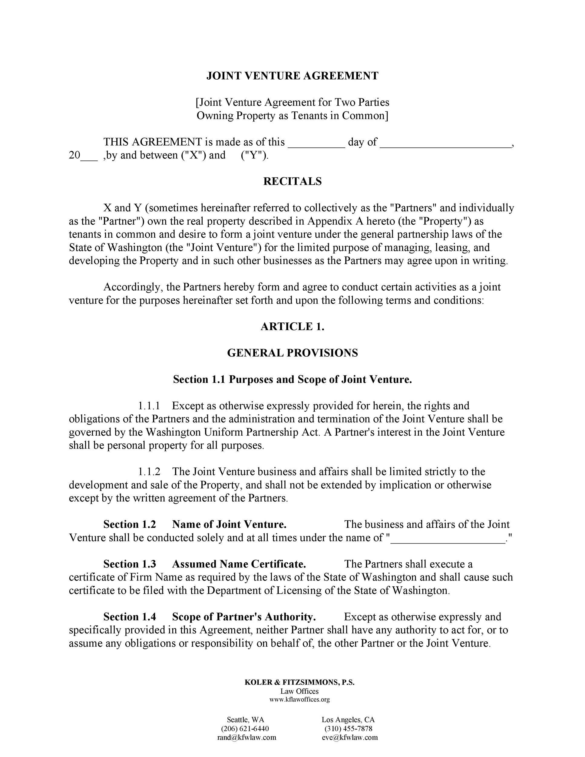 Free Joint Venture Agreement Template 41