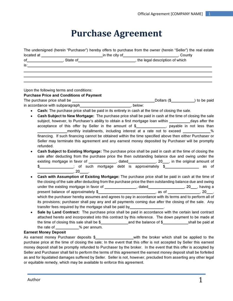 37 Simple Purchase Agreement Templates Real Estate Business