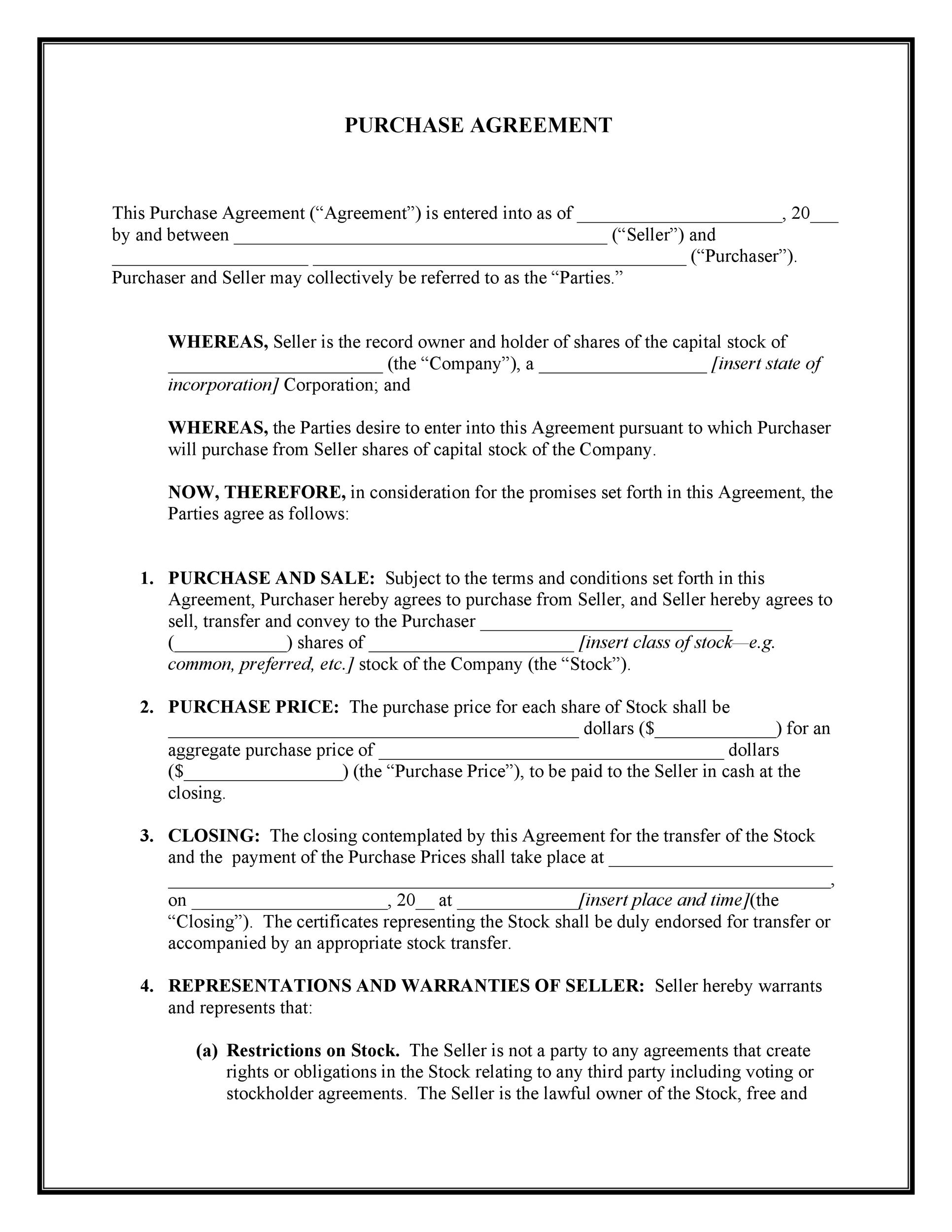 Purchase Agreement Template Word 13 Free Sample Purchase Agreement