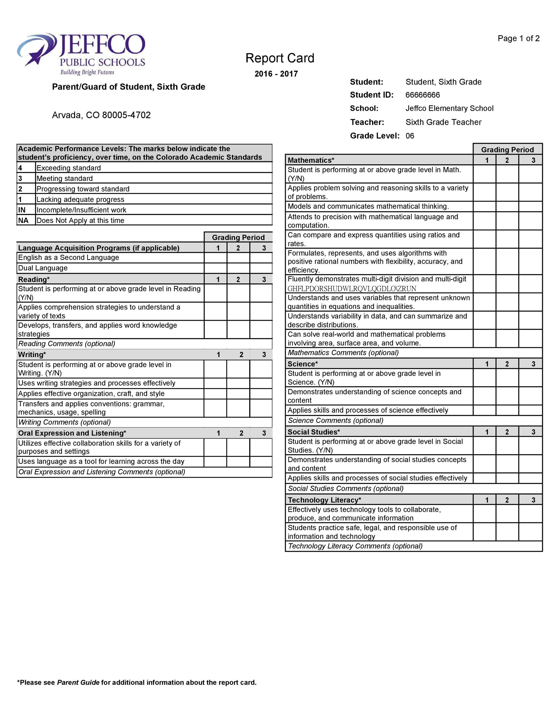 New 90 Professional Report Card Template