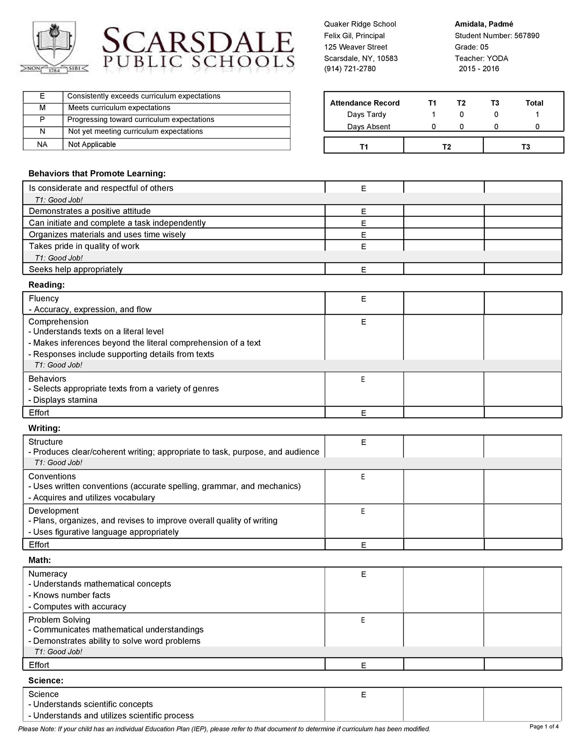 20-20 nc school report cards Regarding Homeschool Report Card Template