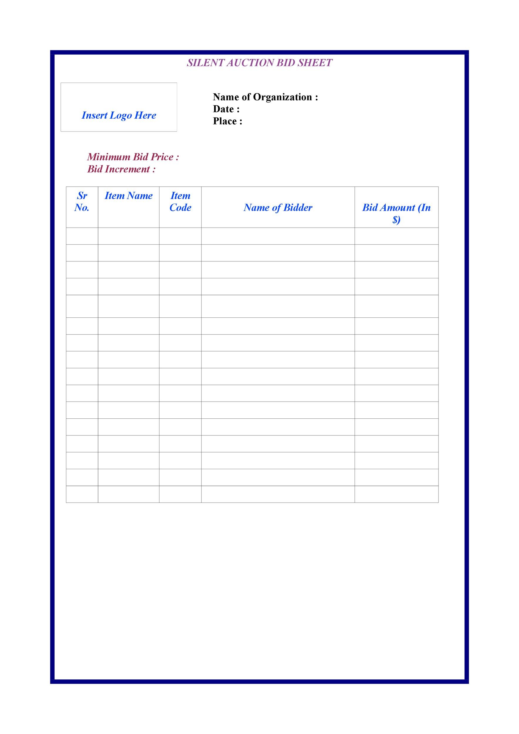 40+ Silent Auction Bid Sheet Templates [Word, Excel] - Template Lab