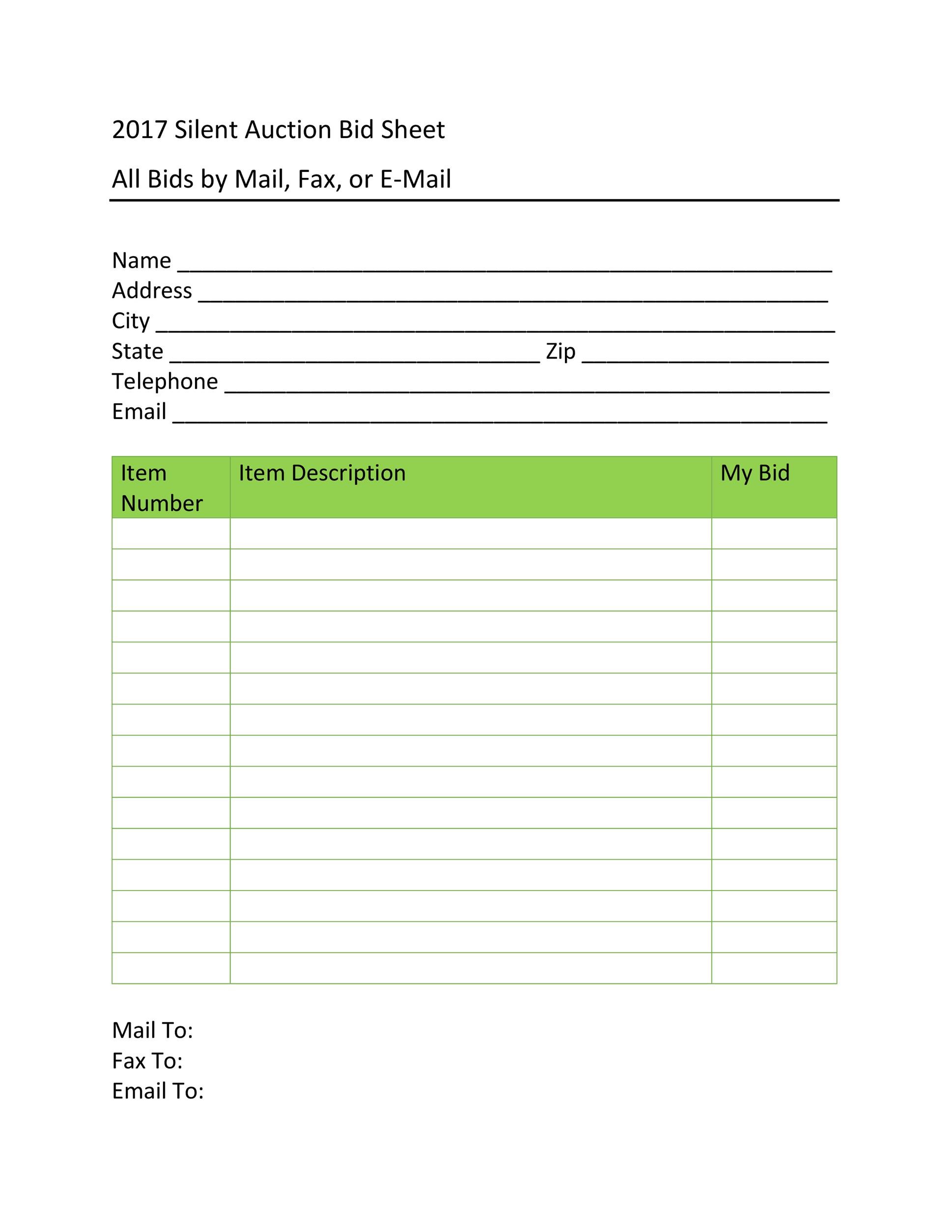 Printable Silent Auction Bid Sheets 2023 Calendar Printable