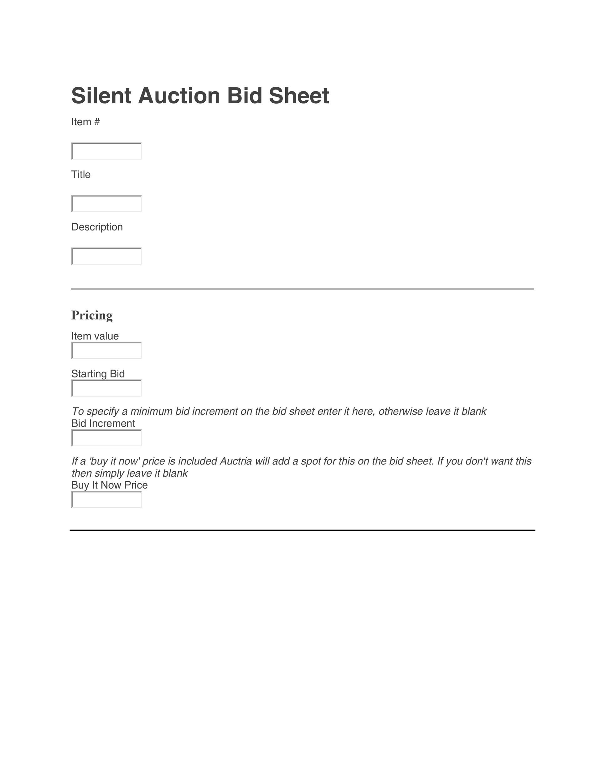 Free Silent Auction Bid Sheet 27