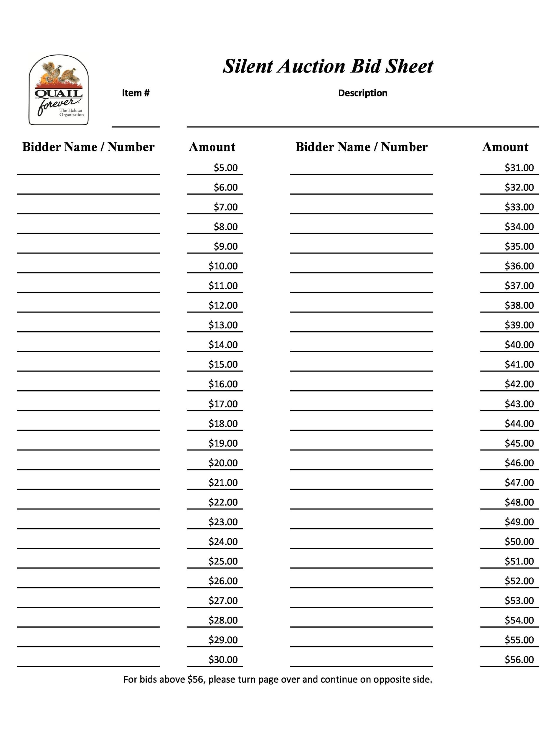 Free Printable Silent Auction Bid Sheets Printable Free Templates Download