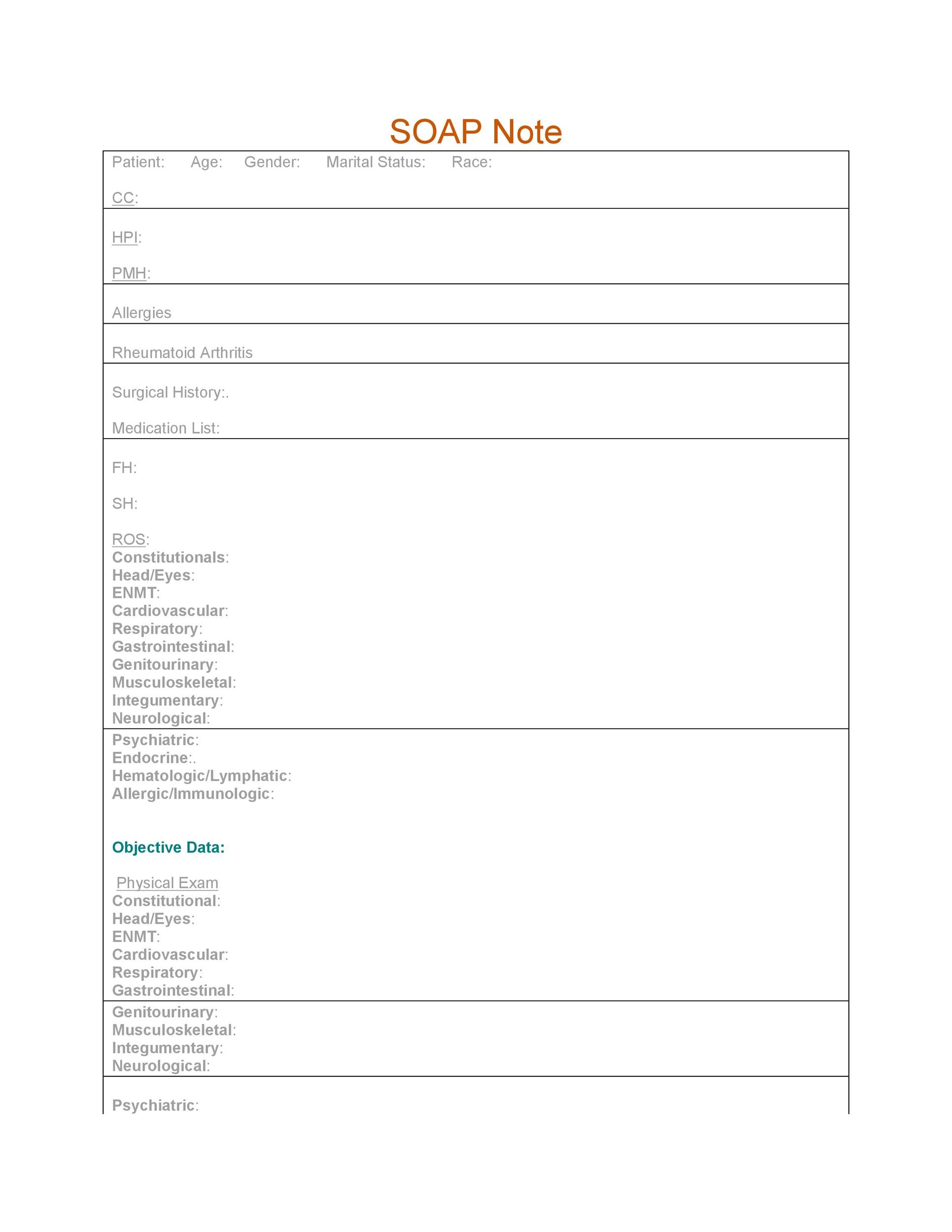 Printable Soap Note Template