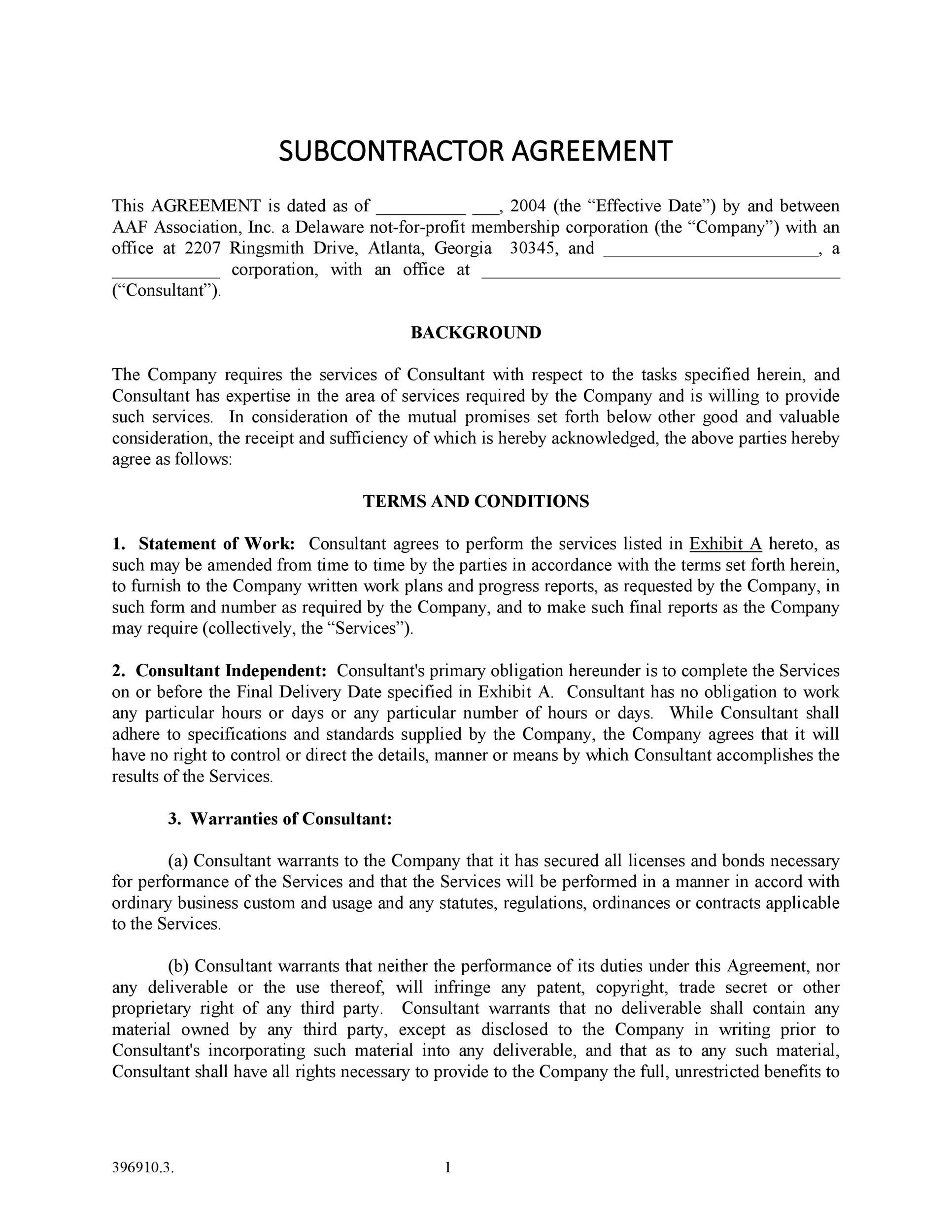 Free Subcontractor Agreement 07