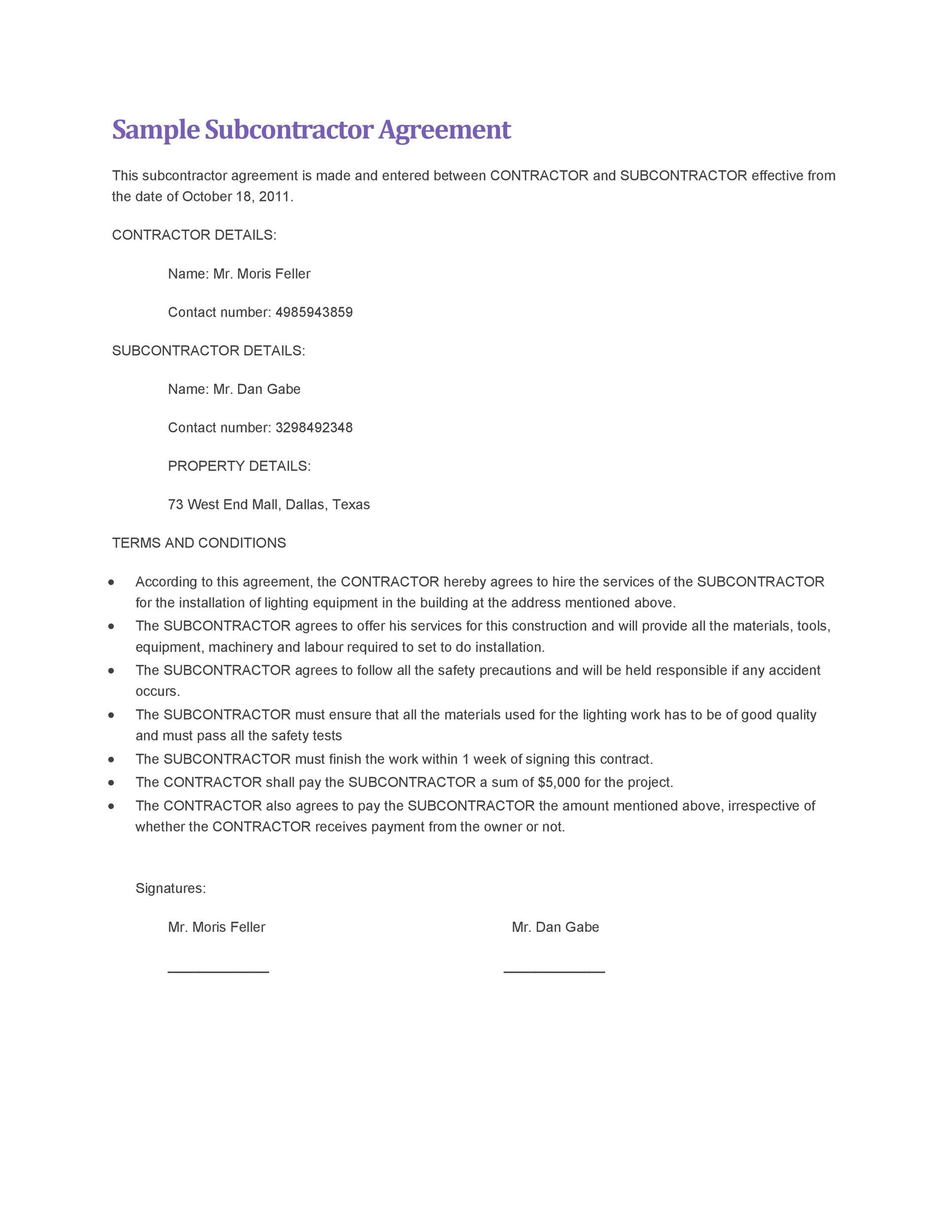 Free Subcontractor Agreement 09