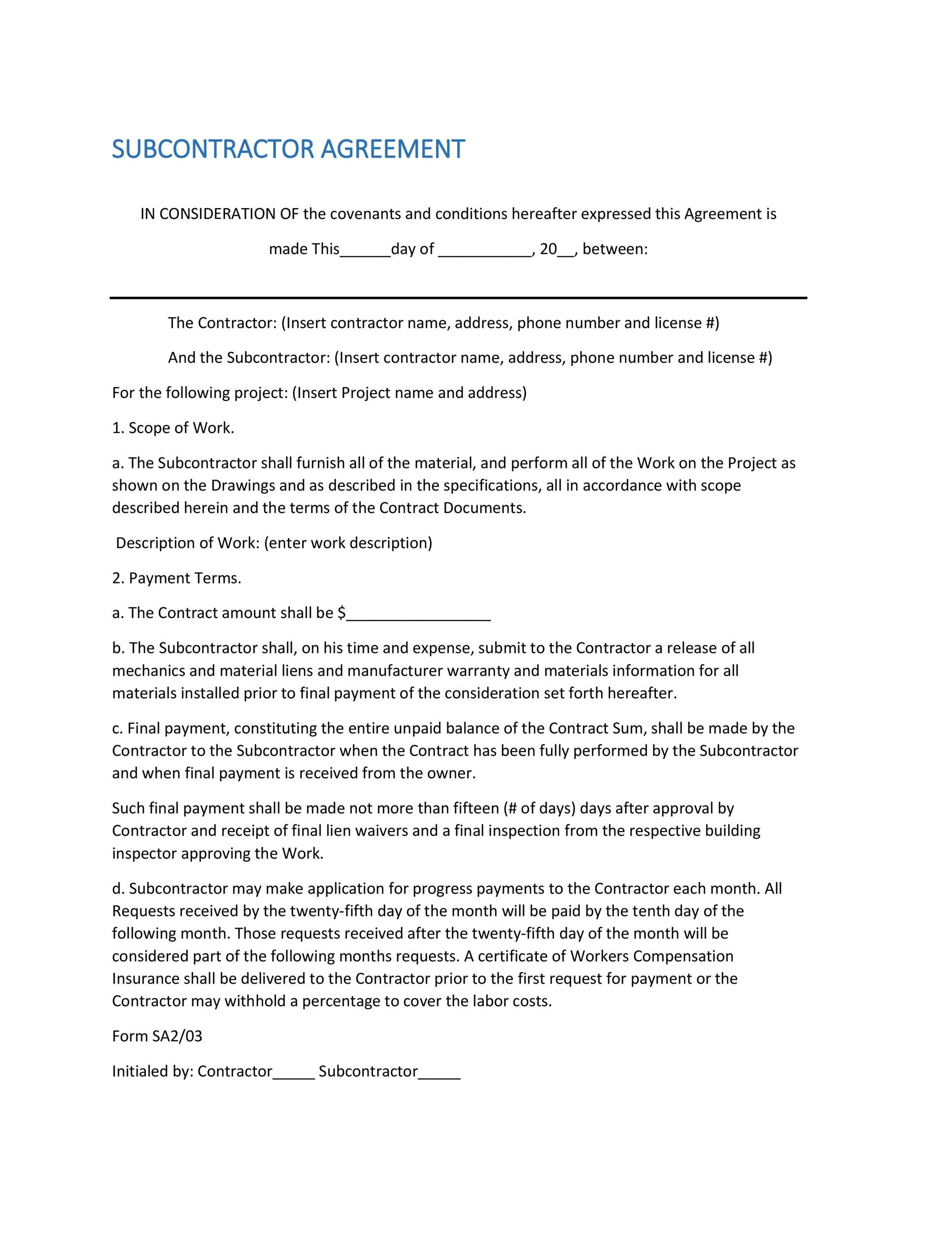 Free Subcontractor Agreement 12