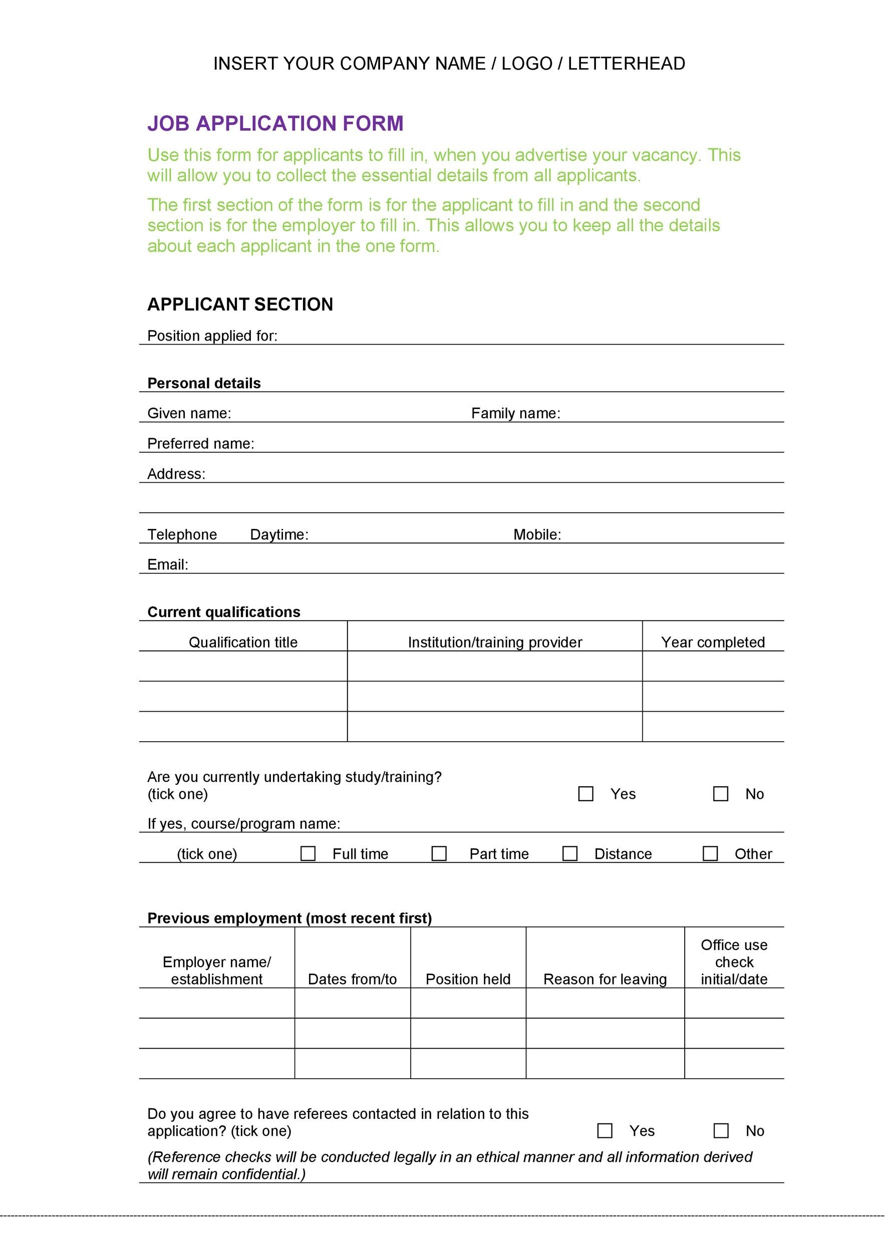 50 Free Employment / Job Application Form Templates Printable ᐅ