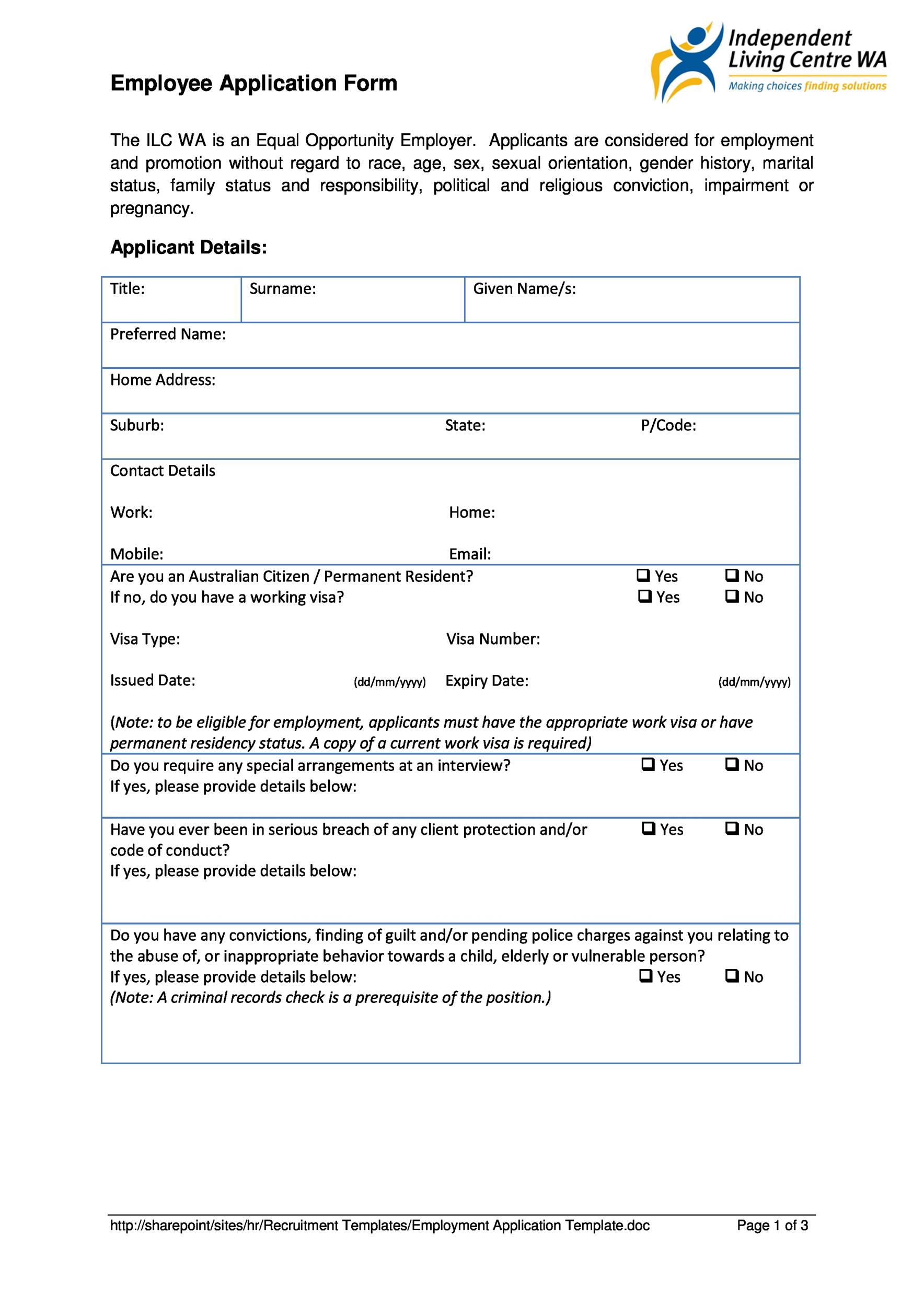 50 Free Employment Job Application Form Templates Printable Template Lab