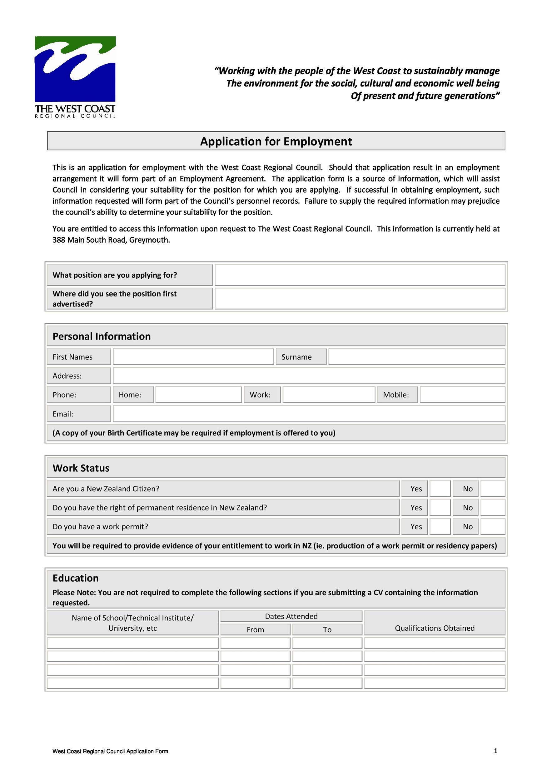 50 Free Employment Job Application Form Templates Printable TemplateLab