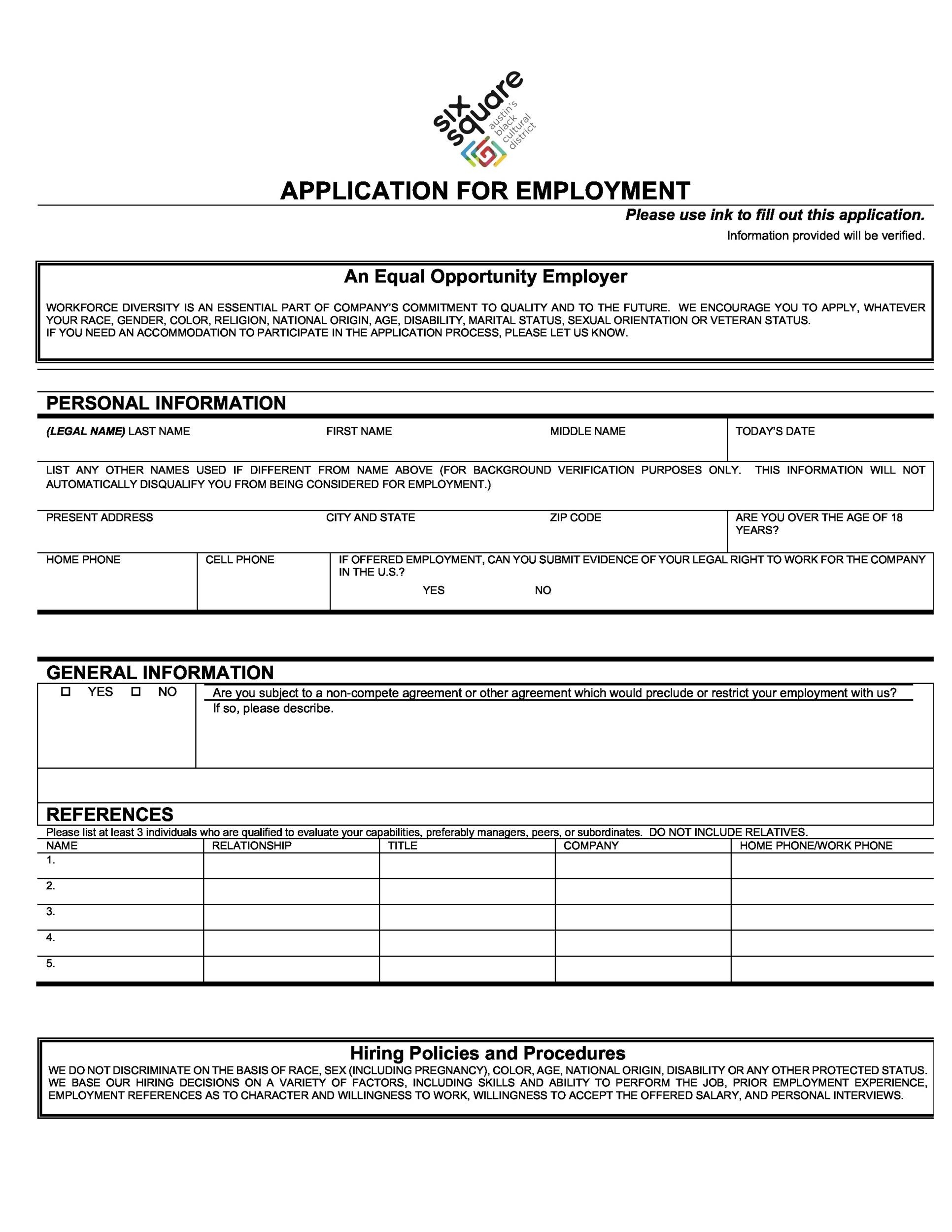 Free employment application template 08