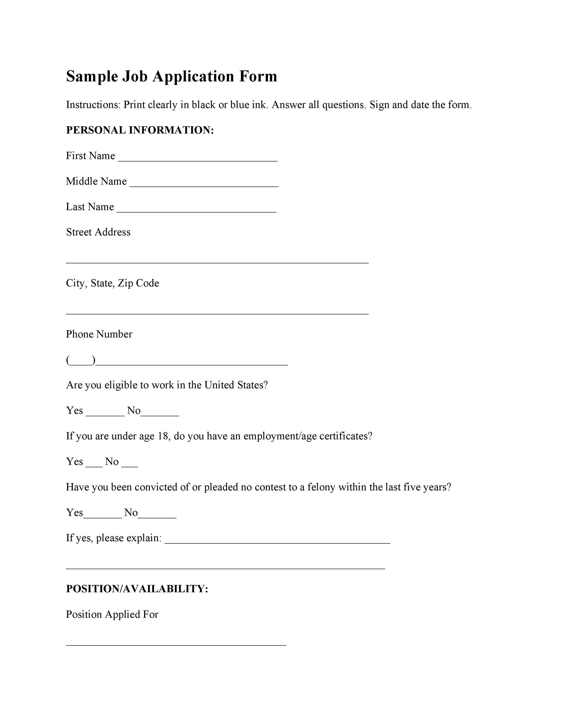 50 Free Employment Job Application Form Templates Printable Templatelab 7953