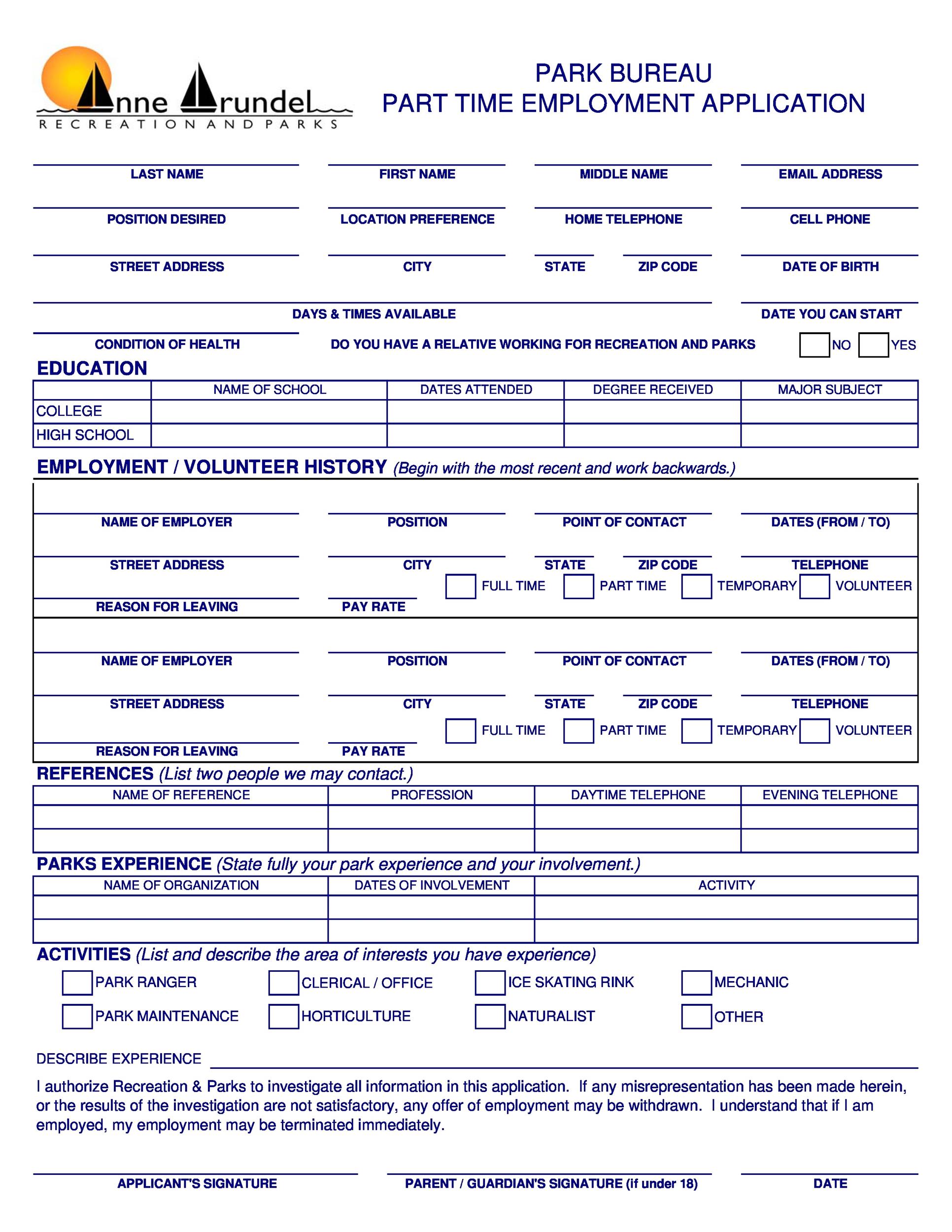 Free employment application template 12