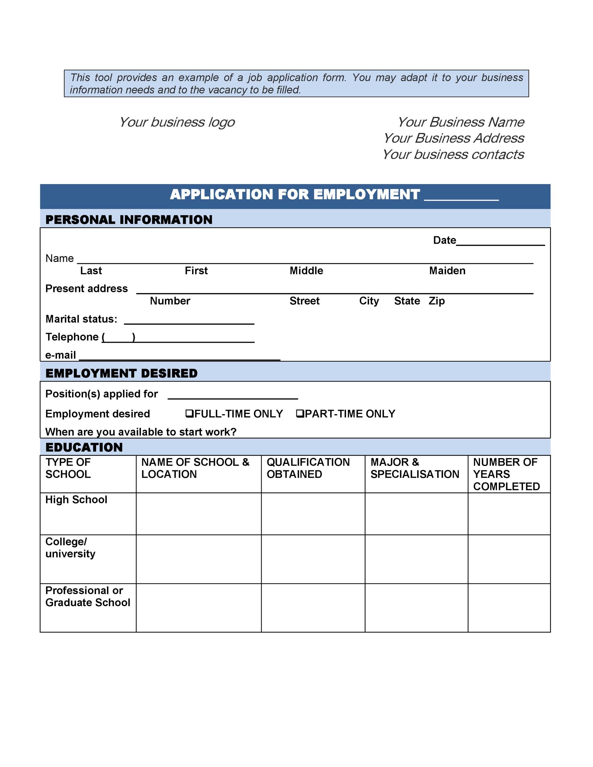 Free Printable Job Application Form Pdf 2023 Applicationforms Net Vrogue