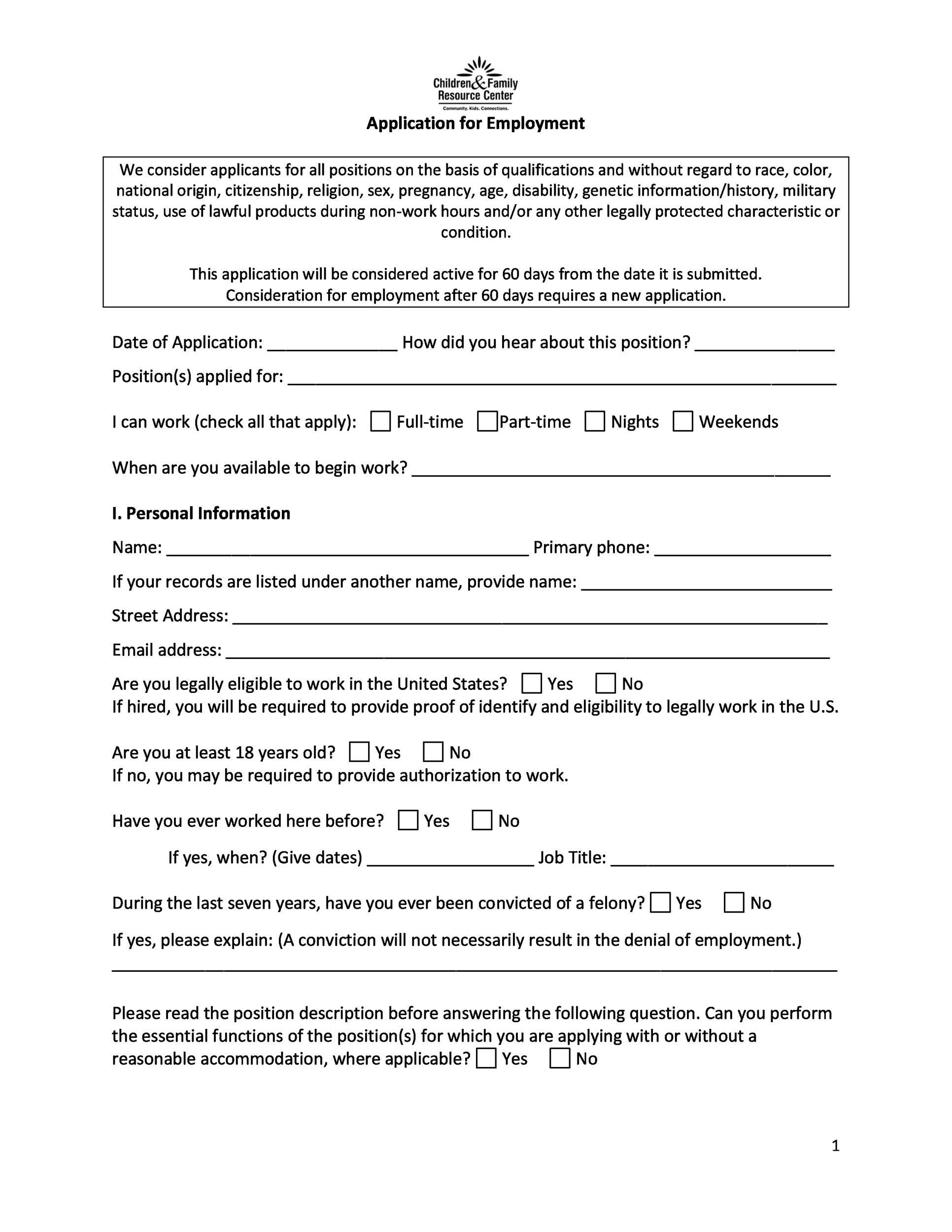 Free employment application template 23