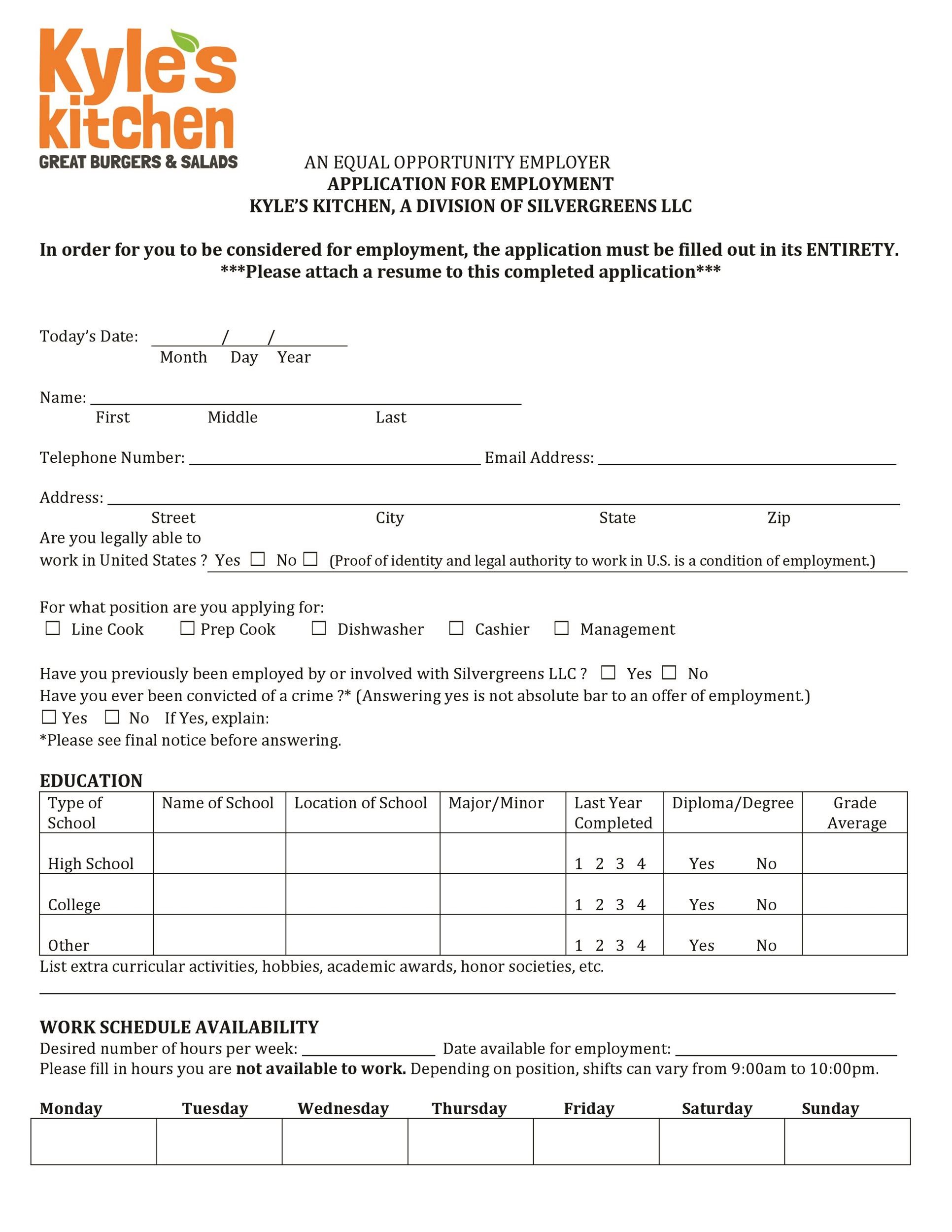 Printable Employment Form Printable Forms Free Online