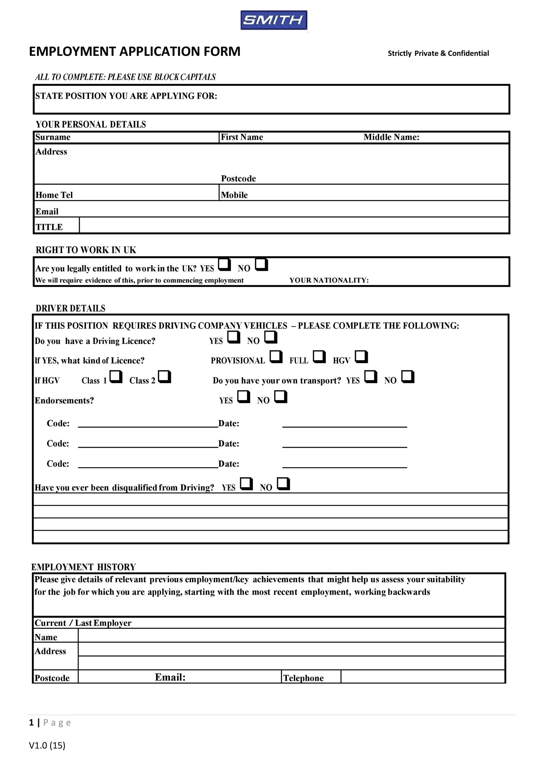 Free Job Application Form Printable