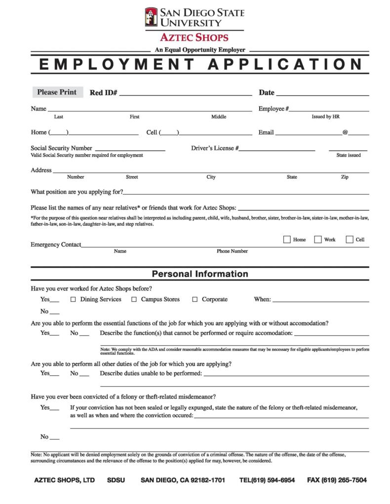 50 Free Employment Job Application Form Templates Printable Templatelab 4924