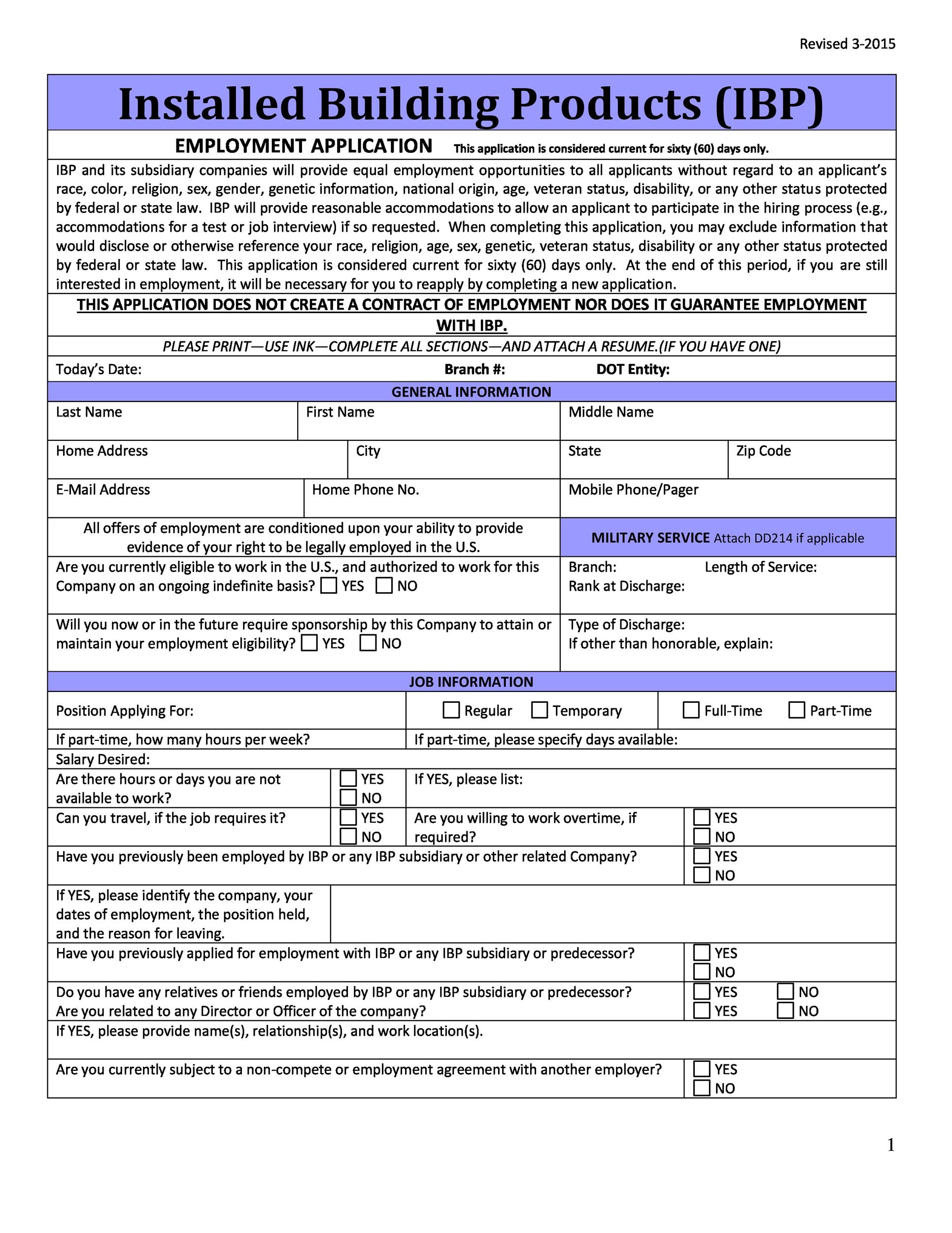 Free employment application template 40