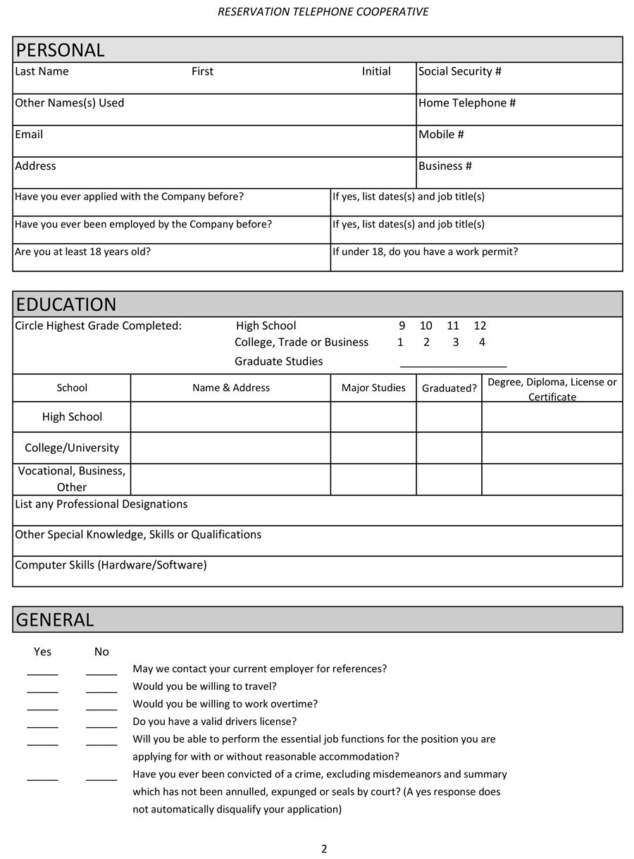 Free employment application template 42