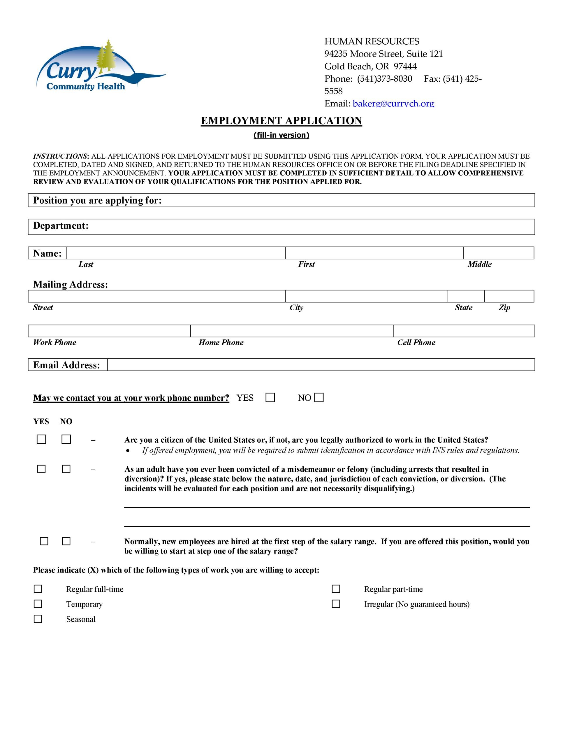 Free employment application template 47