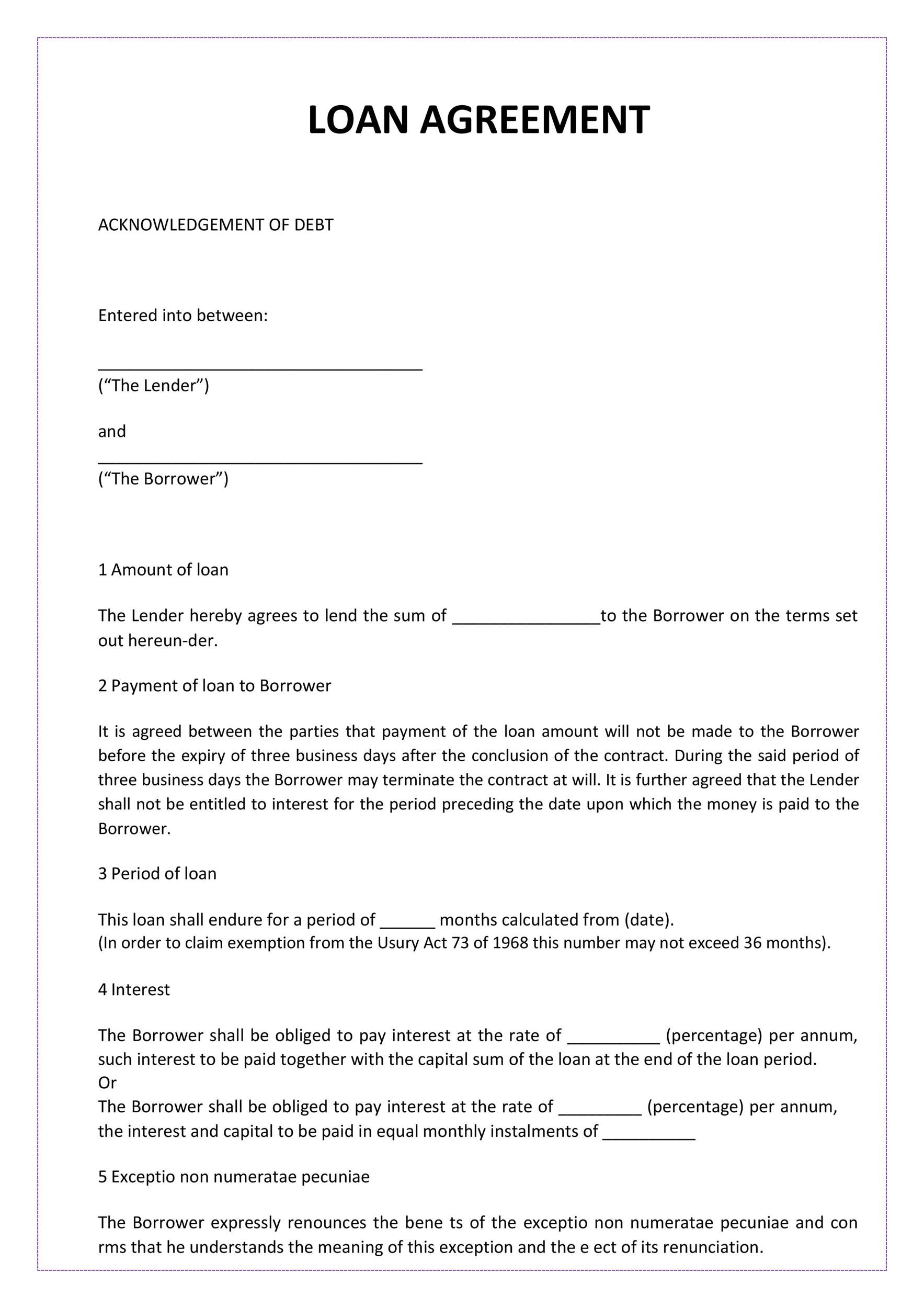 Free Printable Loan Agreement Template