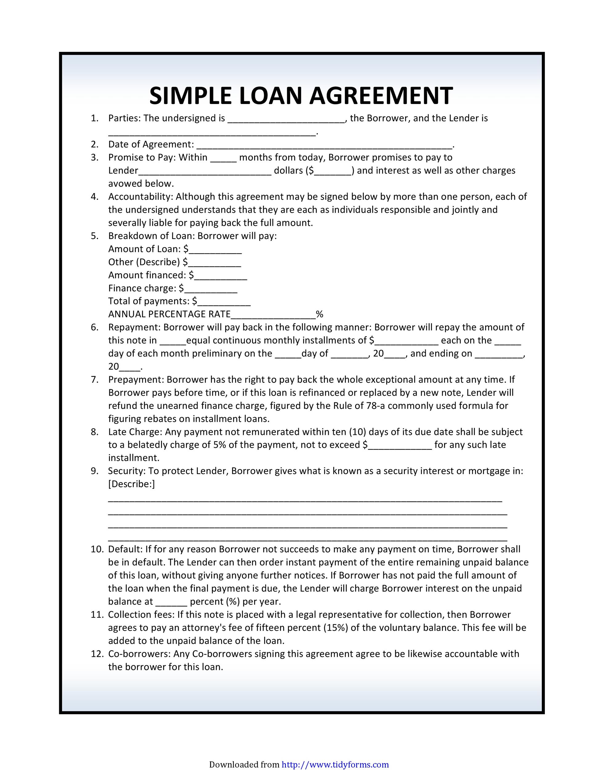 40+ Simple Loan Agreement Templates [FREE] á… TemplateLab