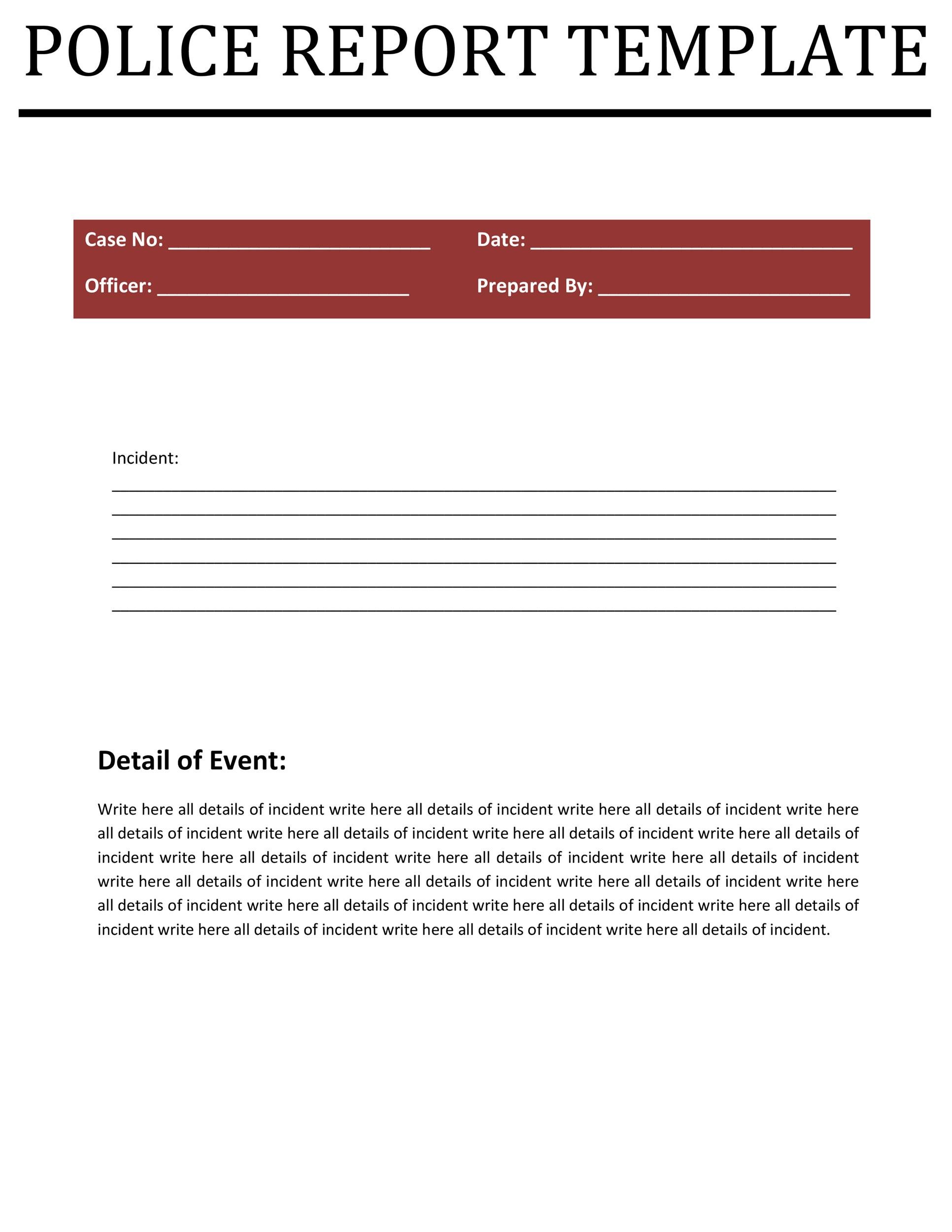 Free police report template 04