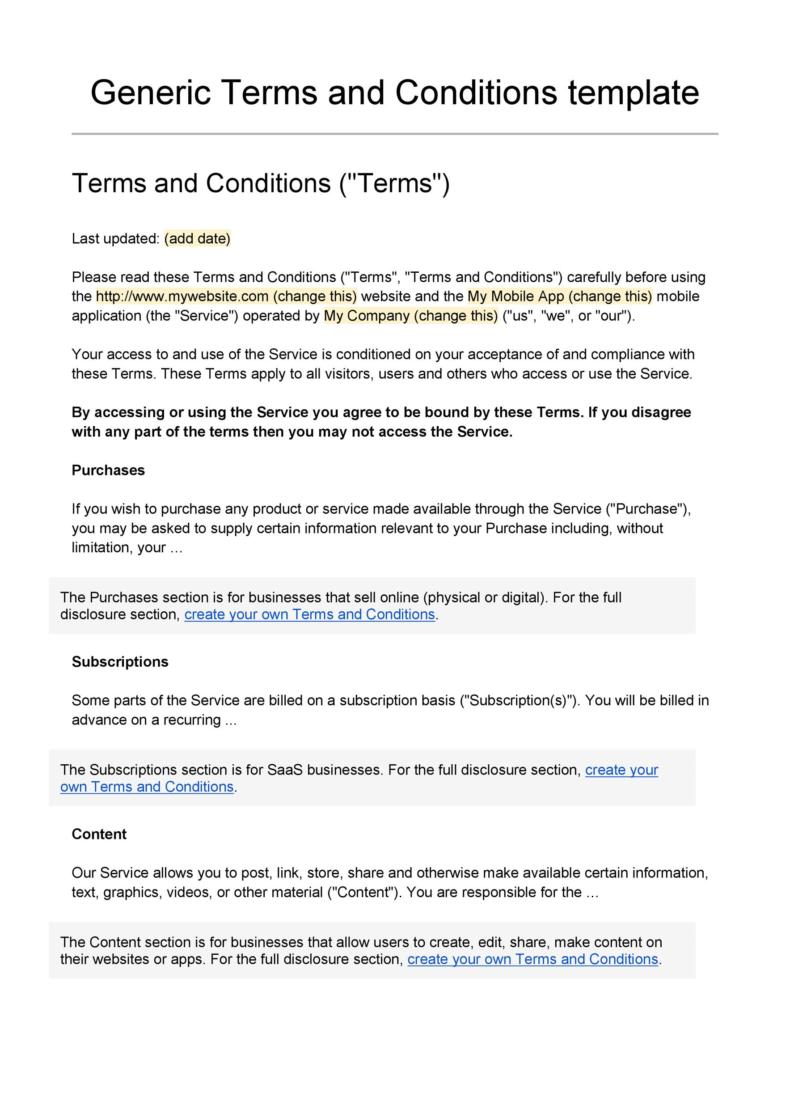 40 Free Terms and Conditions Templates for any Website ᐅ TemplateLab