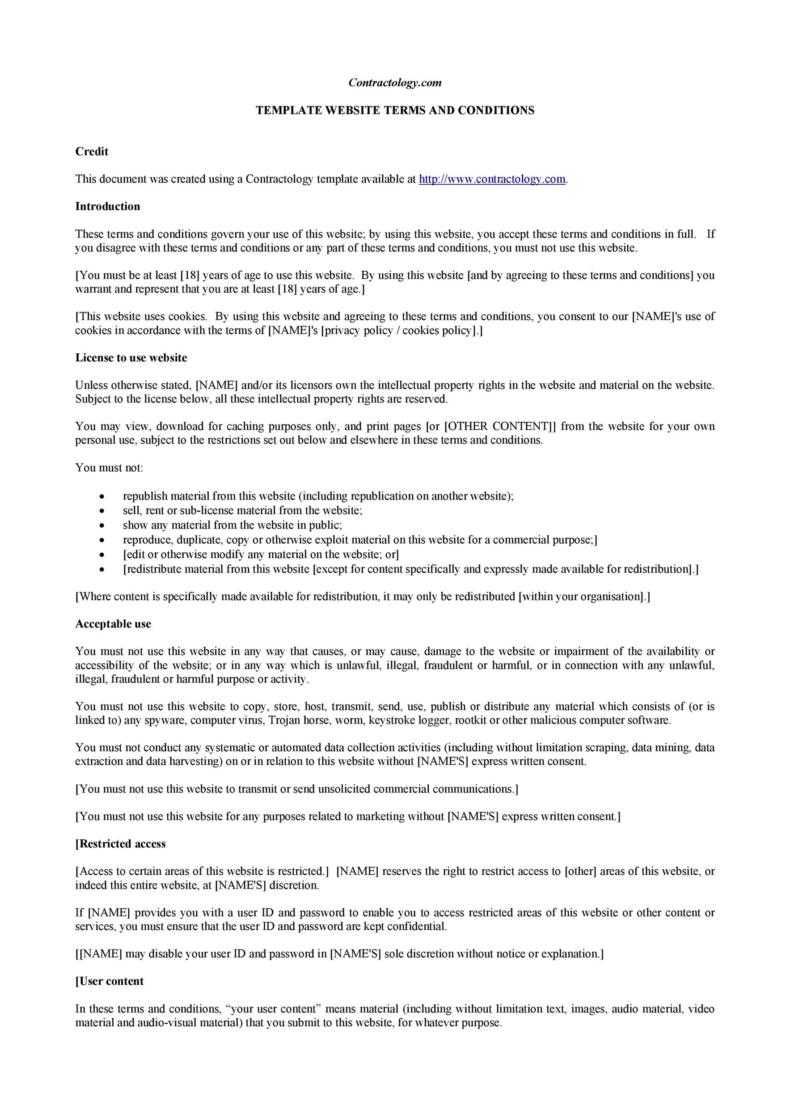 40 Free Terms and Conditions Templates for any Website ᐅ TemplateLab