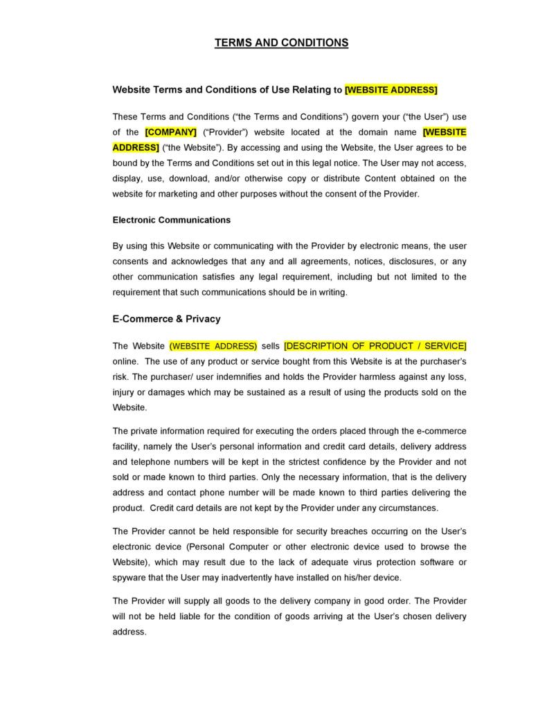 40 Free Terms and Conditions Templates for any Website ᐅ TemplateLab