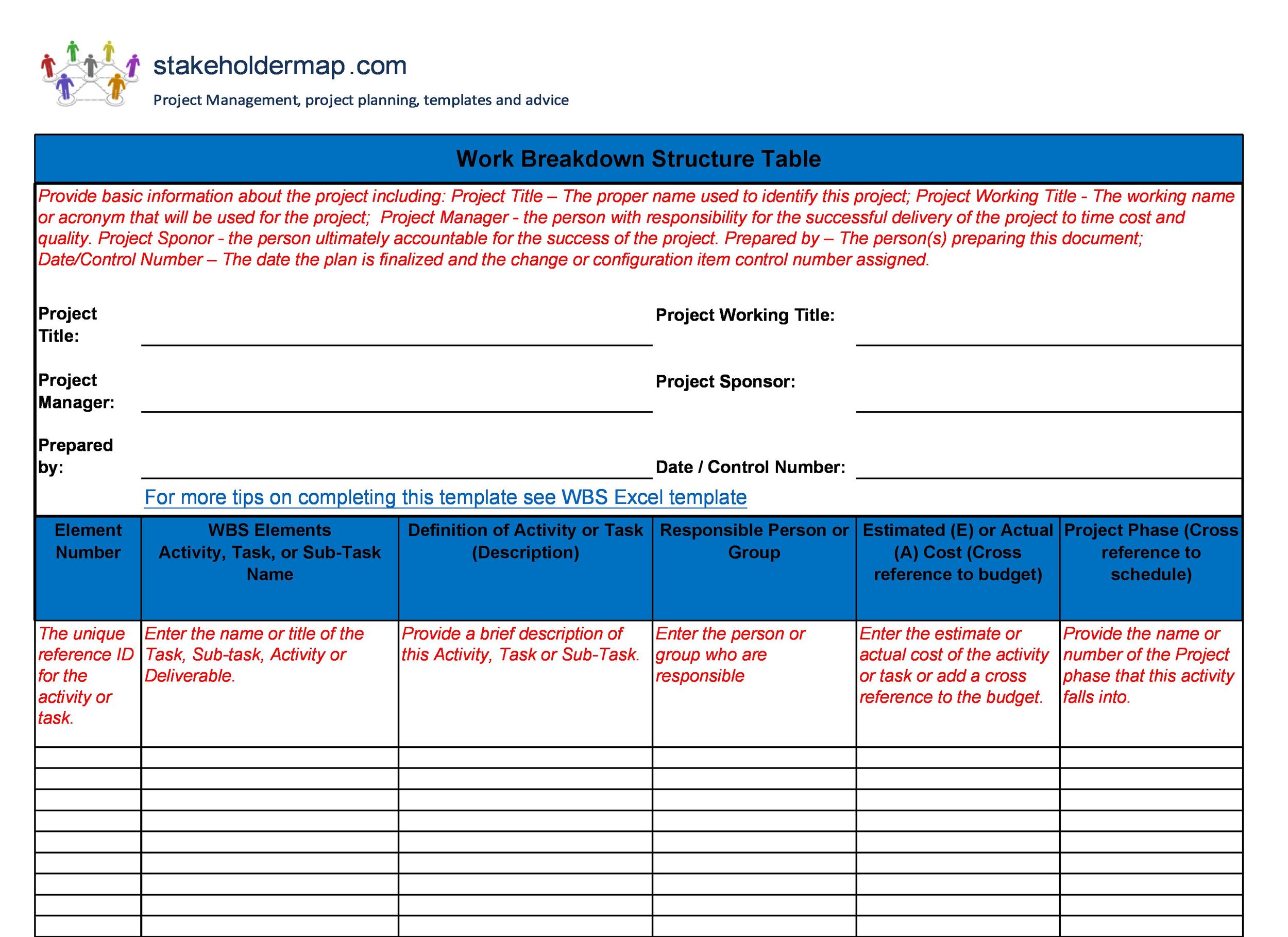 Free work breakdown structure template 24