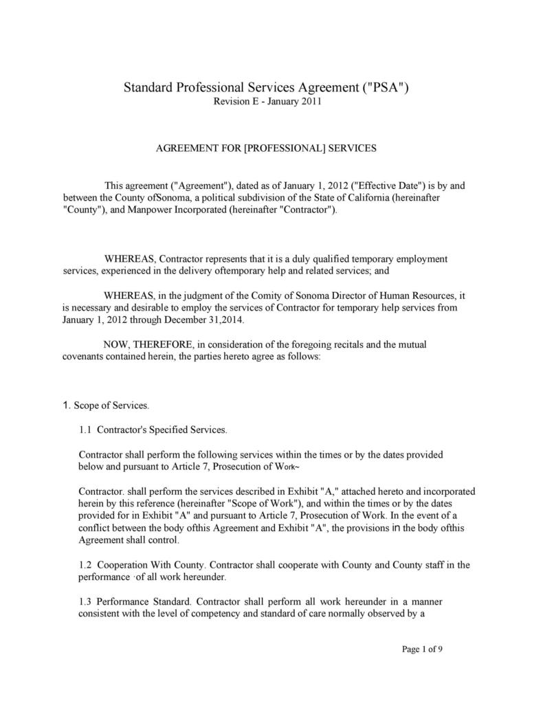50 Professional Service Agreement Templates Contracts 50 Professional Service Agreement Templates Contracts