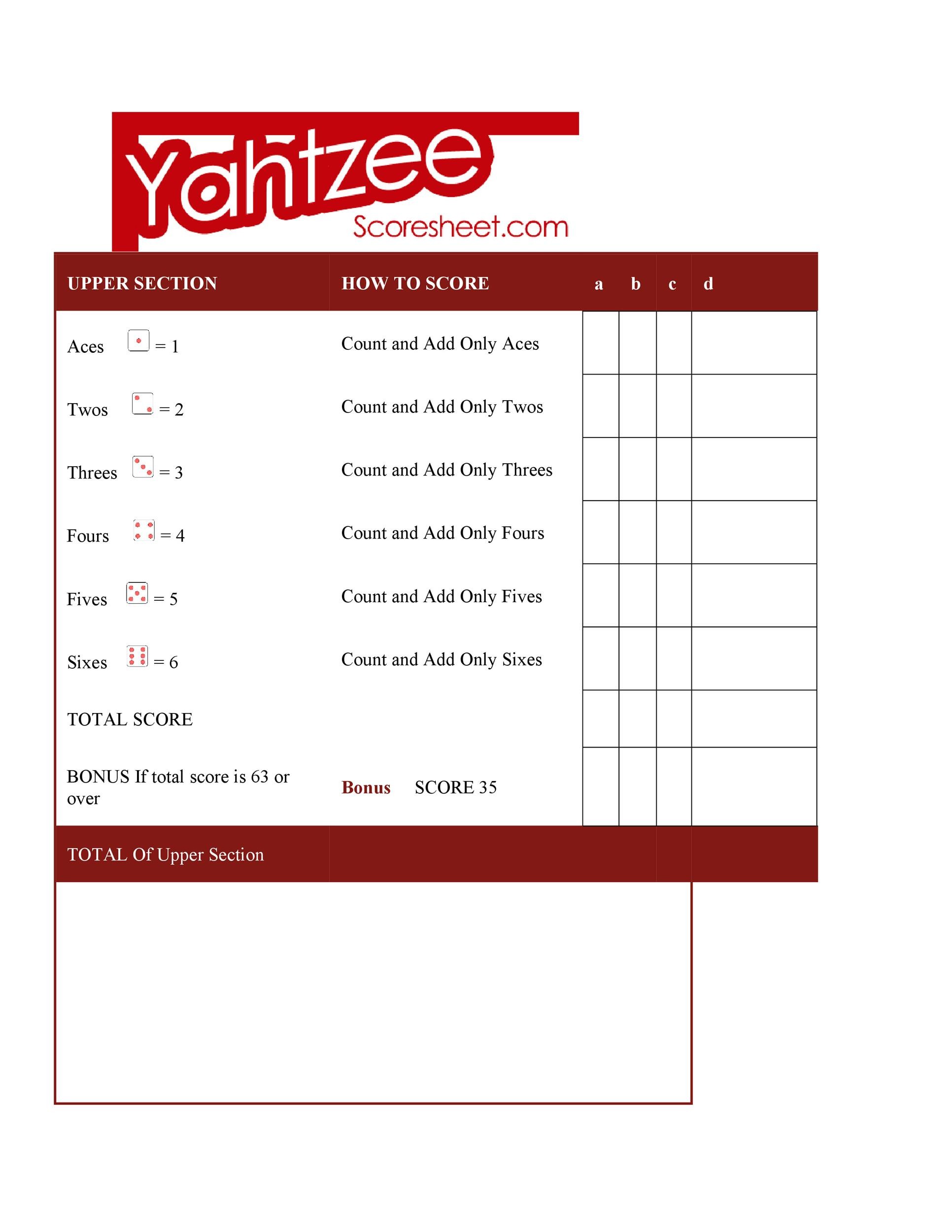 Free Yahtzee Score Sheets 07