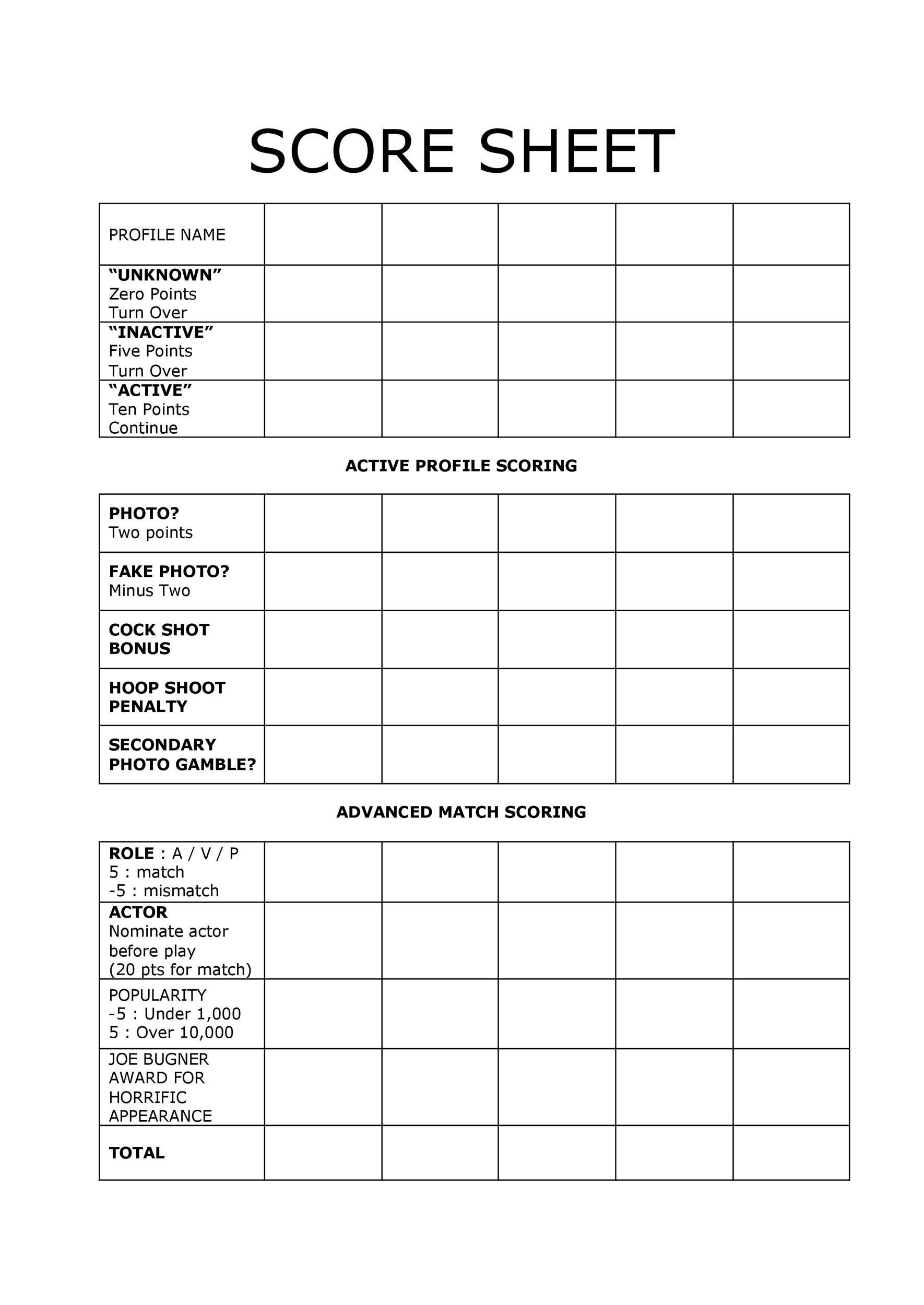 Free Printable Score Sheets Printable Templates