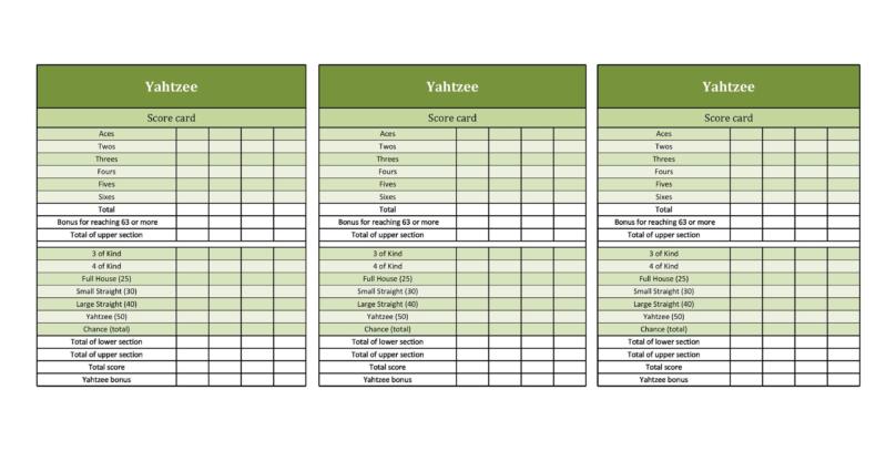 Yahtzee Score Sheets