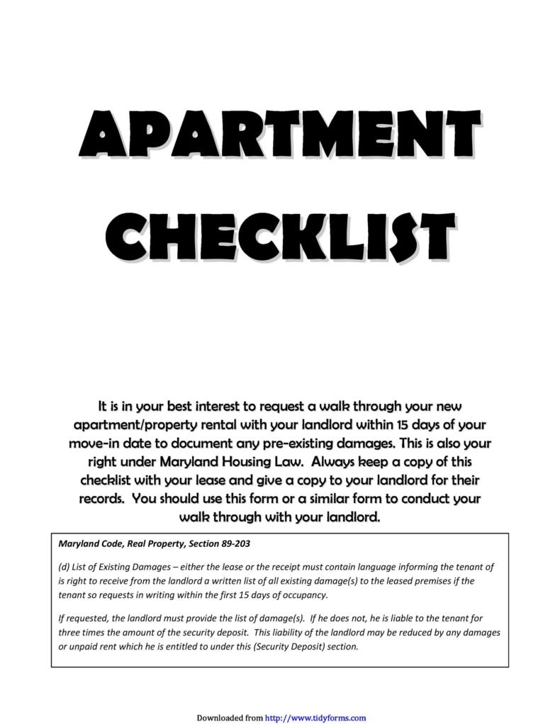 First / New Apartment Checklist - 40 Essential Templates ᐅ TemplateLab