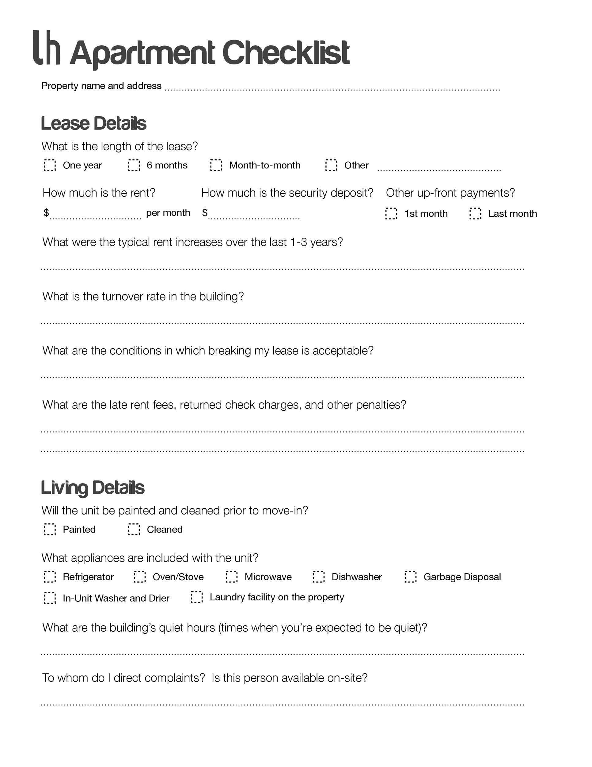 Free apartment checklist 24