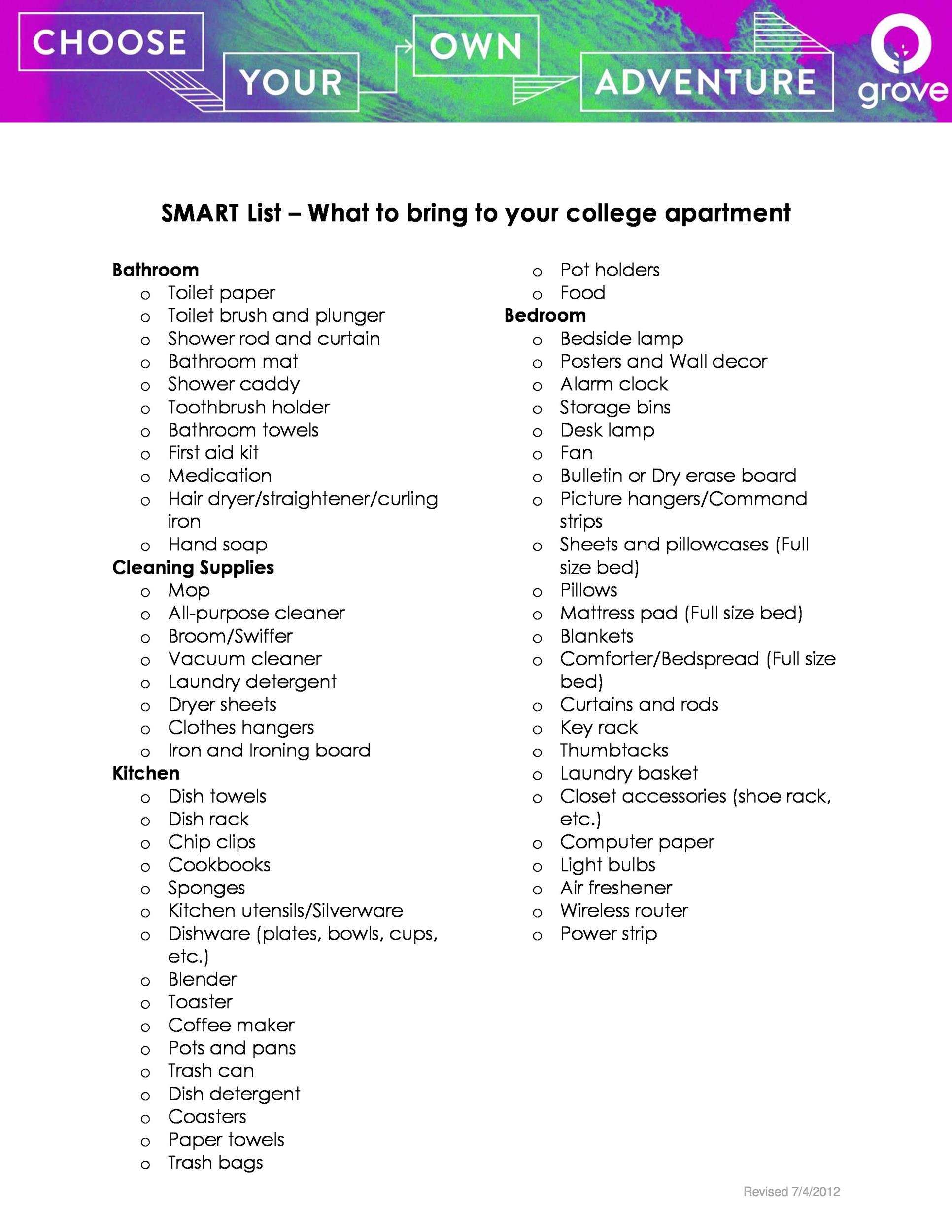 First / New Apartment Checklist 40 Essential Templates ᐅ