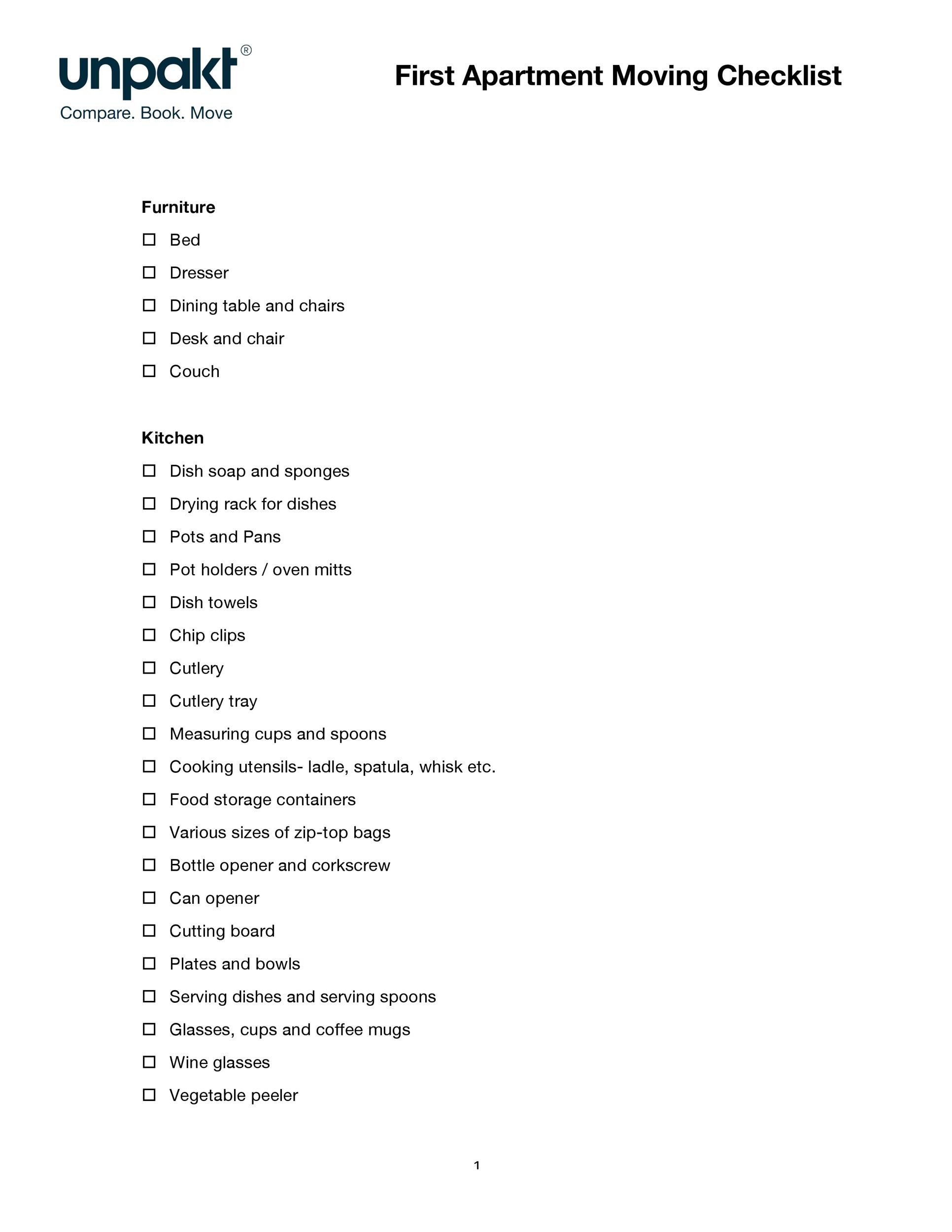 printable new apartment checklist