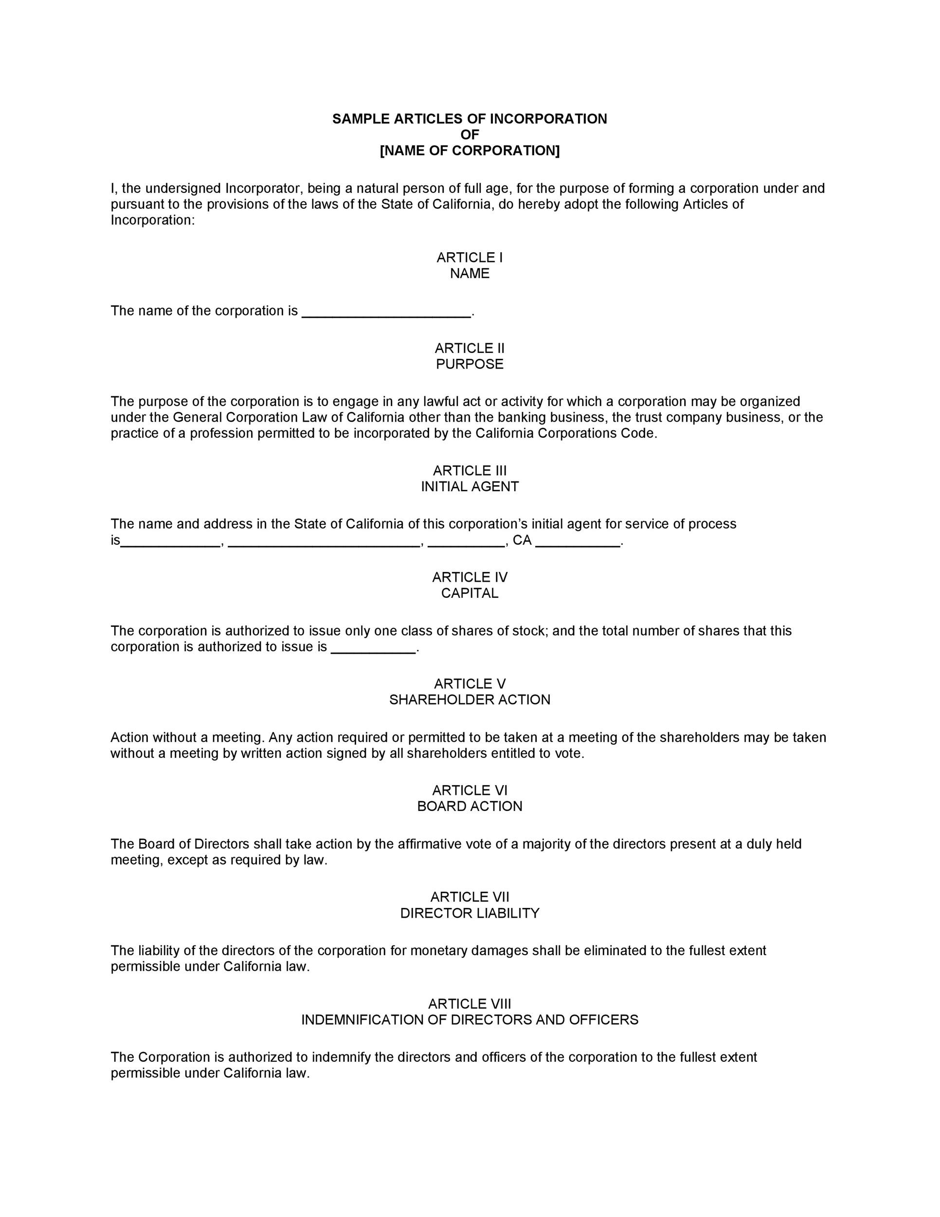Articles Of Incorporation 47 Templates For Any State TemplateLab
