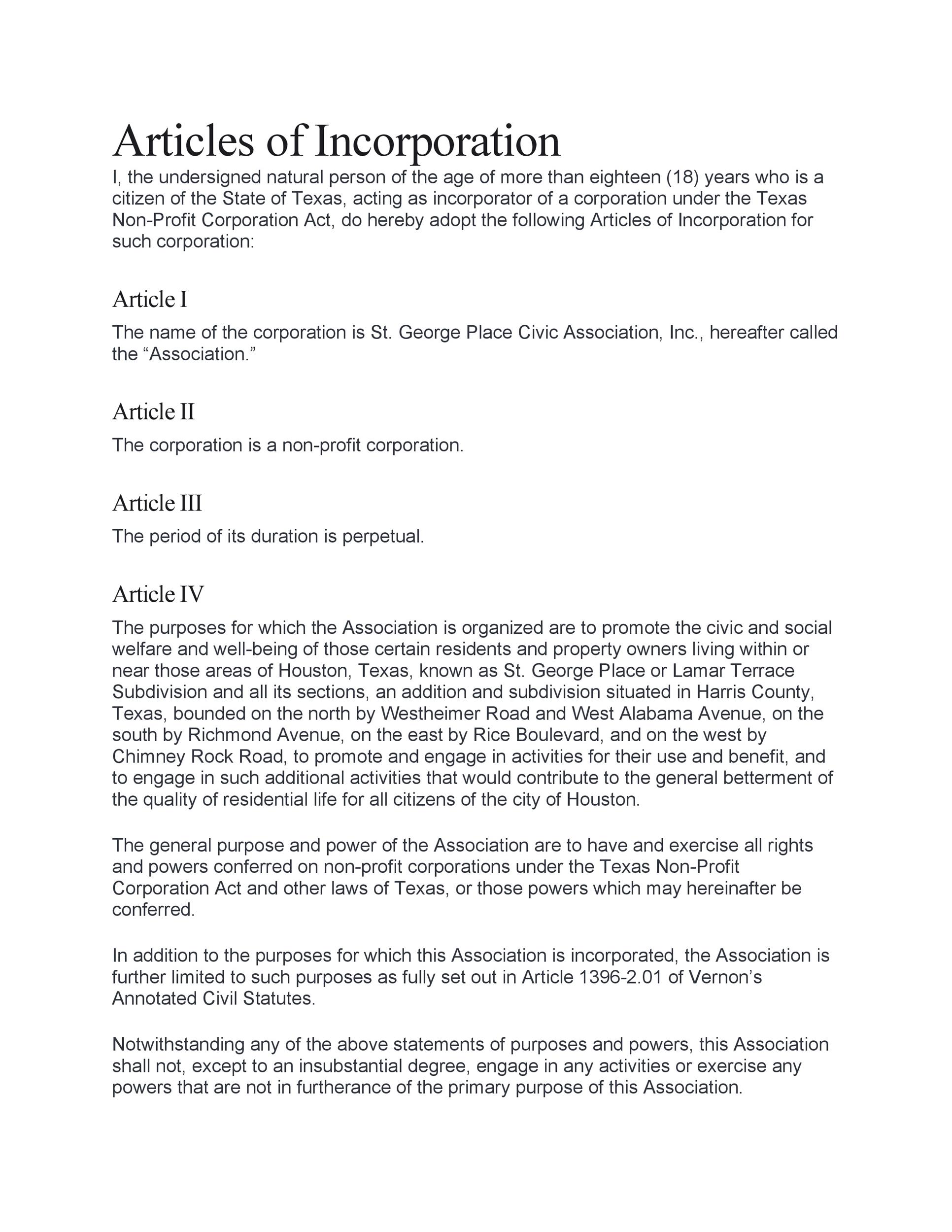 Free articles of incorporation template 10