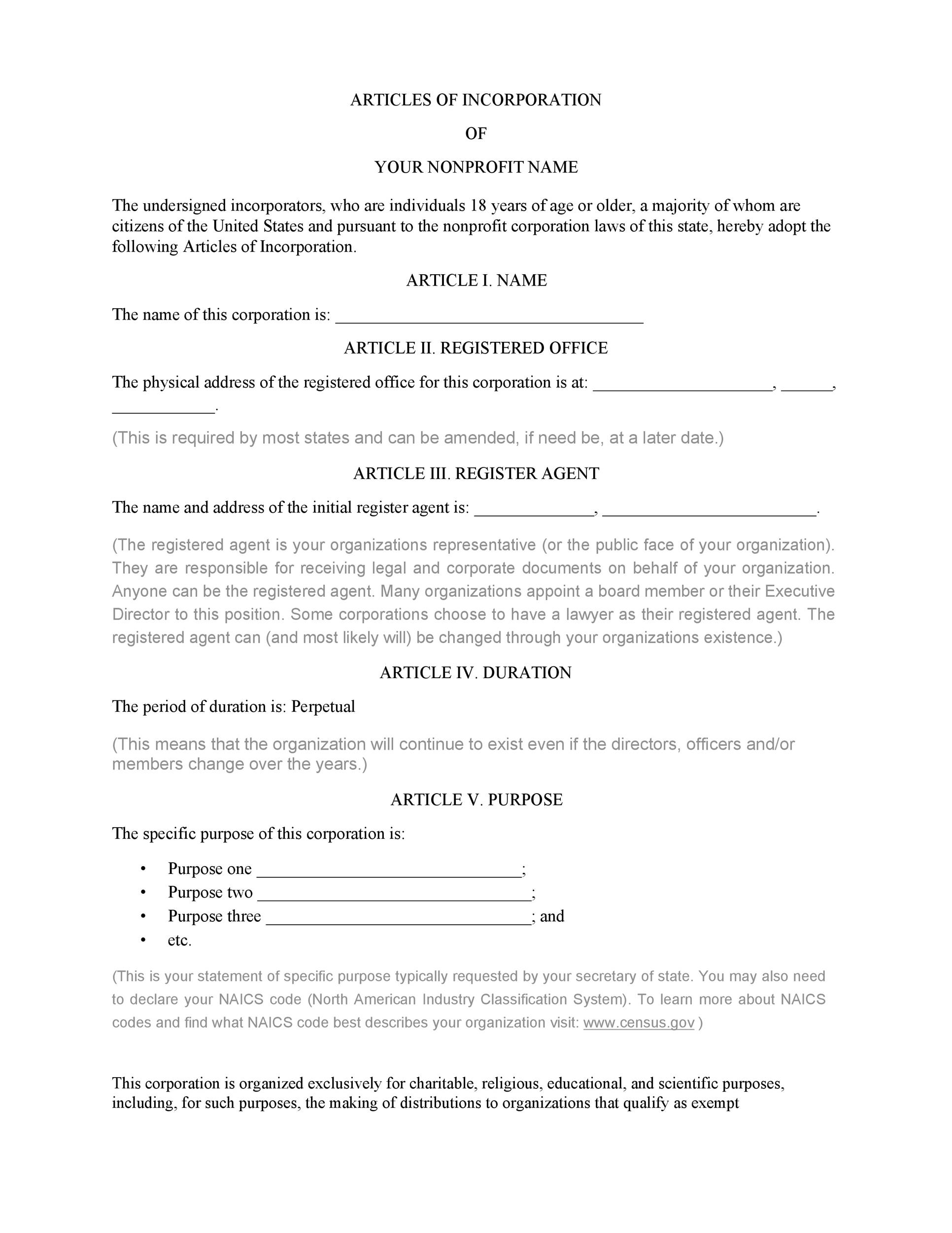Free articles of incorporation template 20