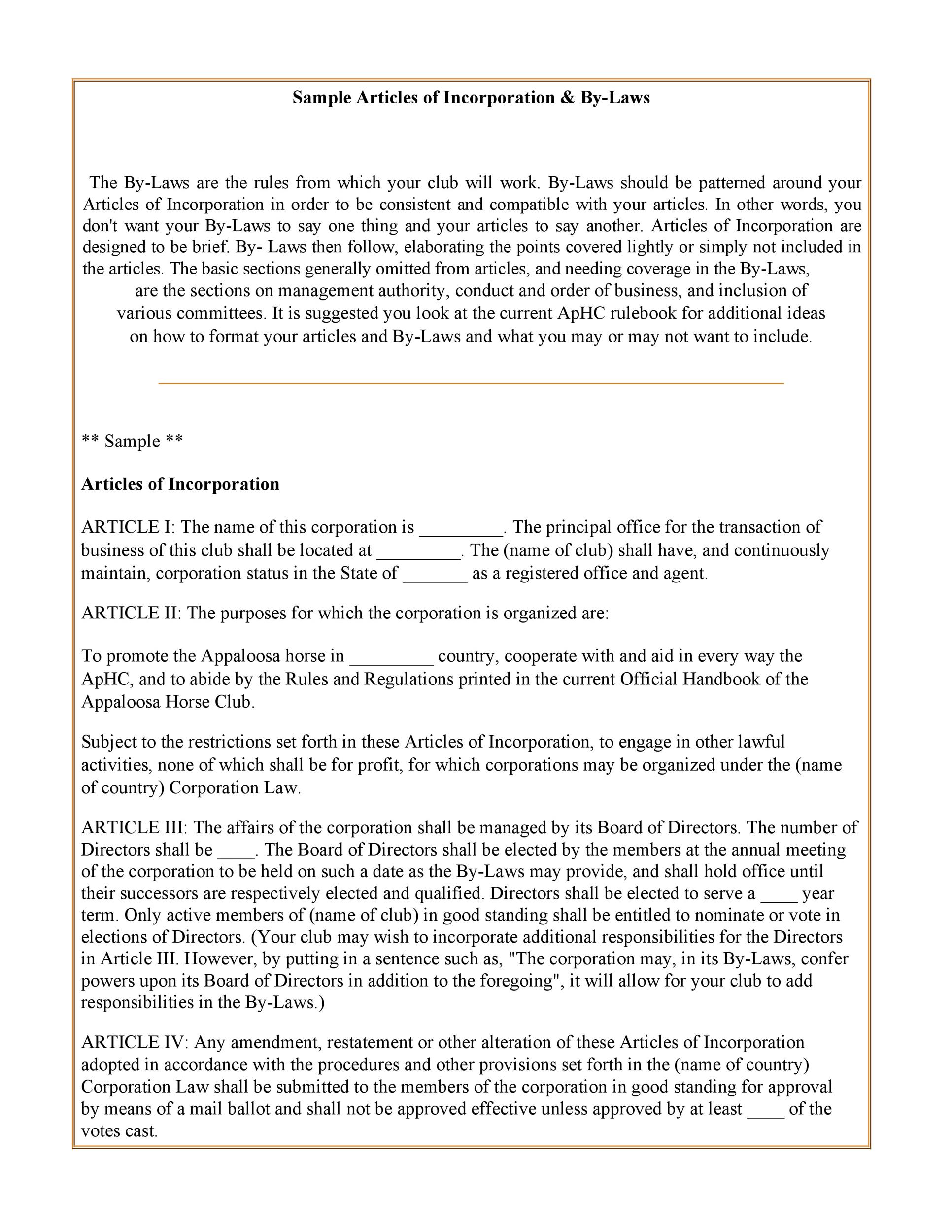 Free articles of incorporation template 21